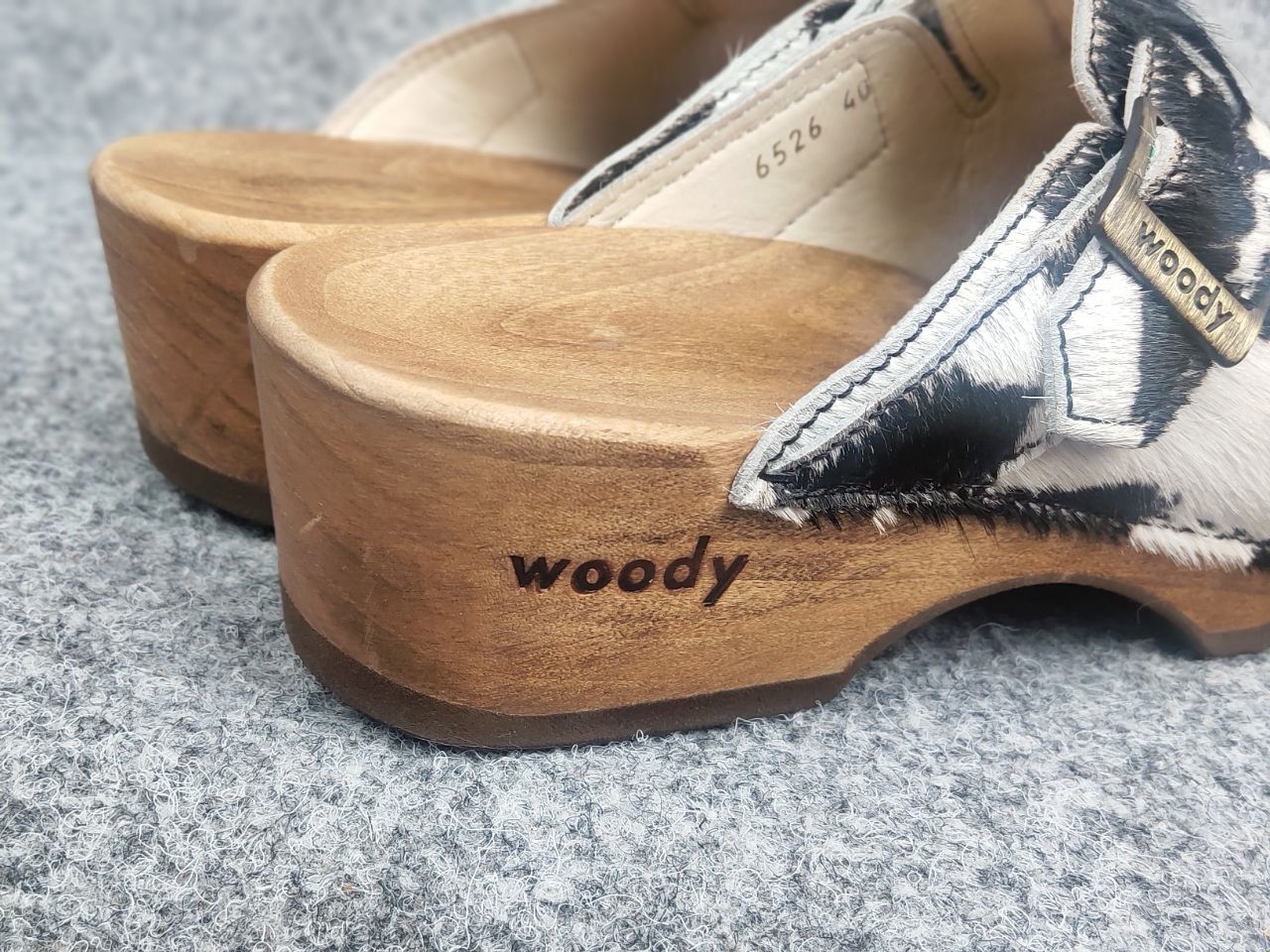 Woody Design Manu Fur W' Leather cowhide Clogs mules Shoes