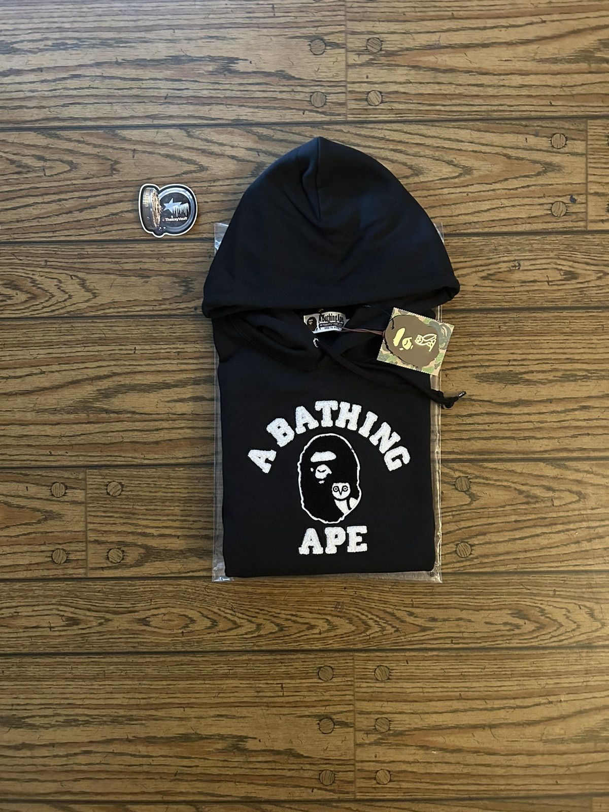 image of New Bape X Ovo College Logo Pullover Hoodie in Black, Men's (Size Small)