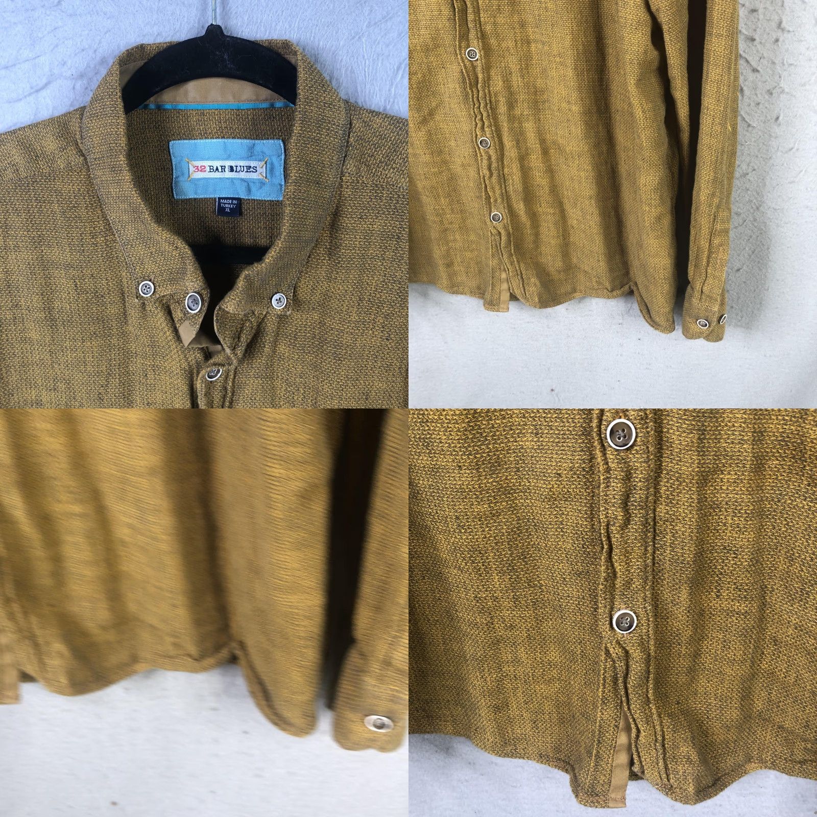 Vintage 32 Bar Blues Shirt Mens XL Gold Textured Woven Long Sleeve Button Front Casual Size US XL / EU 56 / 4 - 8 Thumbnail
