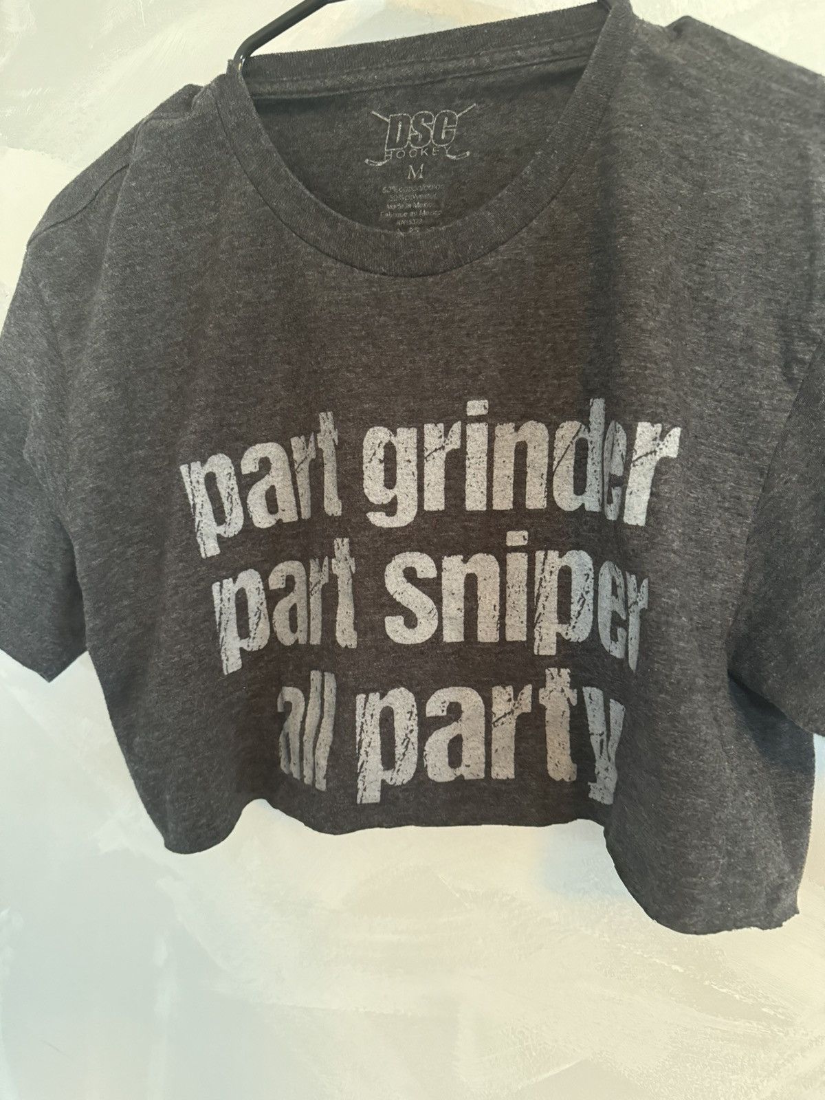 NHL DSC Hockey Grinder Sniper Party Cropped Custom Grey T-Shirt Size US M / EU 48-50 / 2 - 2 Thumbnail