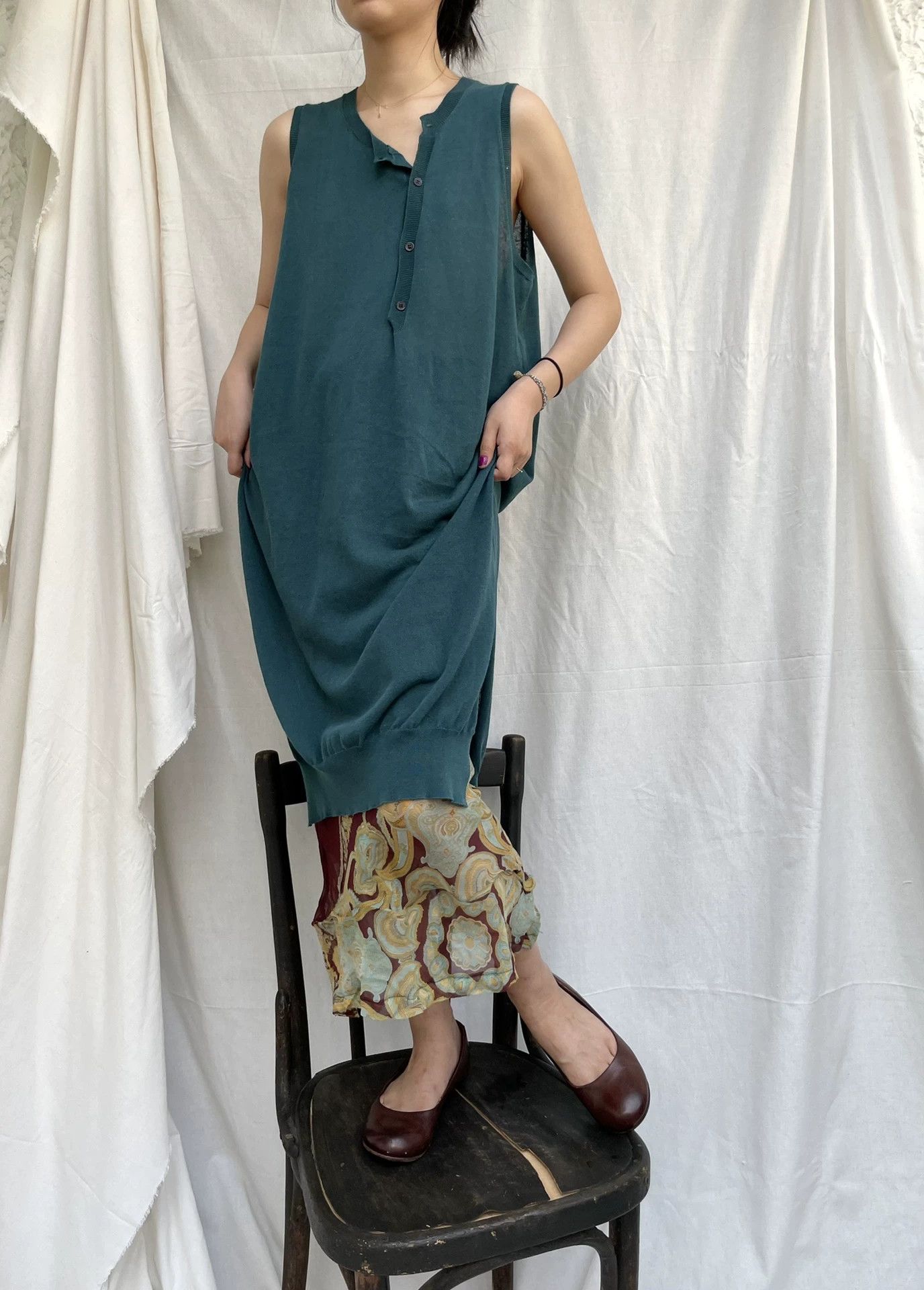 Yohji Yamamoto YOHJI YAMAMOTO 2000s Women's Silk Lake Blue Slit Dress S-M Size S / US 4 / IT 40 - 1 Thumbnail