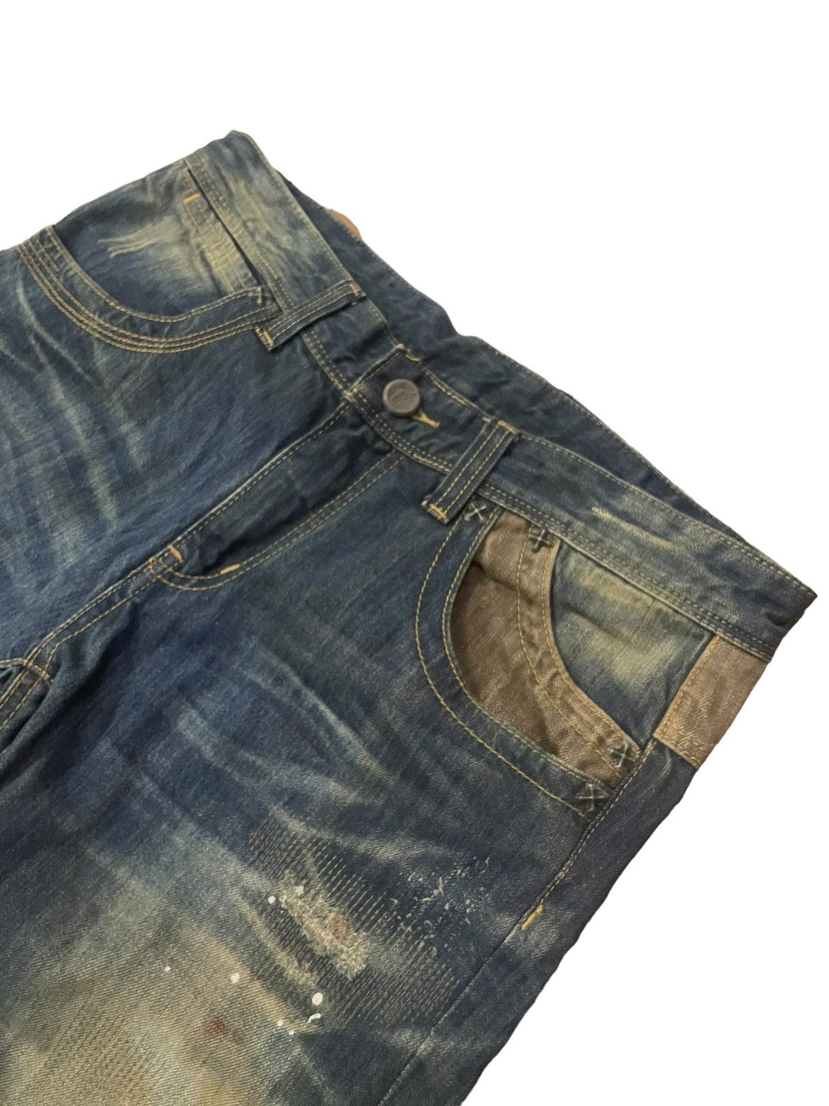 Hysteric Glamour Beguin Kyoto Japan Muddy Boro Distressed Flared Jeans Size US 32 / EU 48 - 7 Thumbnail