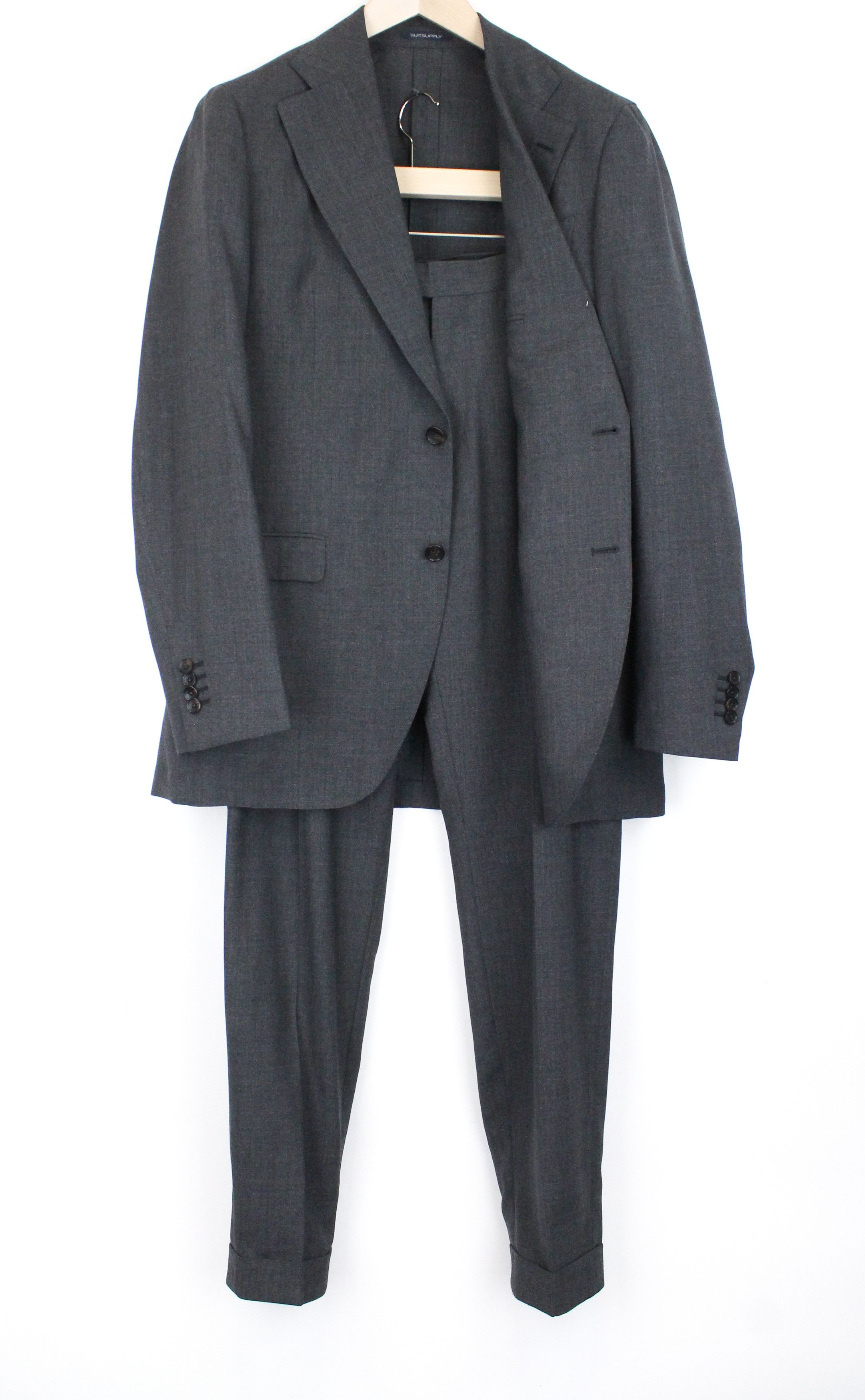 image of Suitsupply La Spalla Uk42L Grey Slim Melange Traveller Wool Suit 67529, Men's