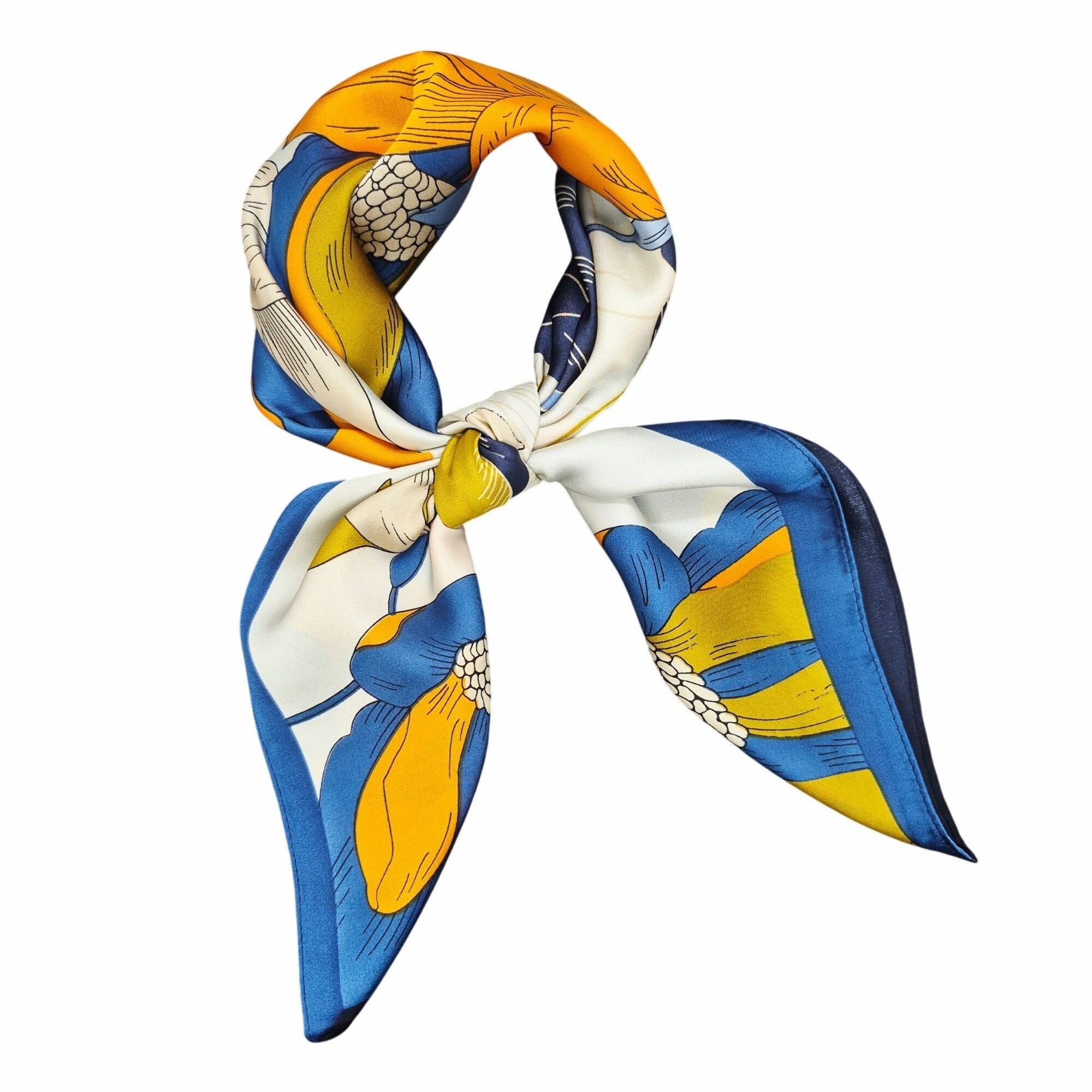 Other Elegant Bandana Floral Silky Square Scarf Luxurious BLUE ORA Size ONE SIZE - 2 Thumbnail