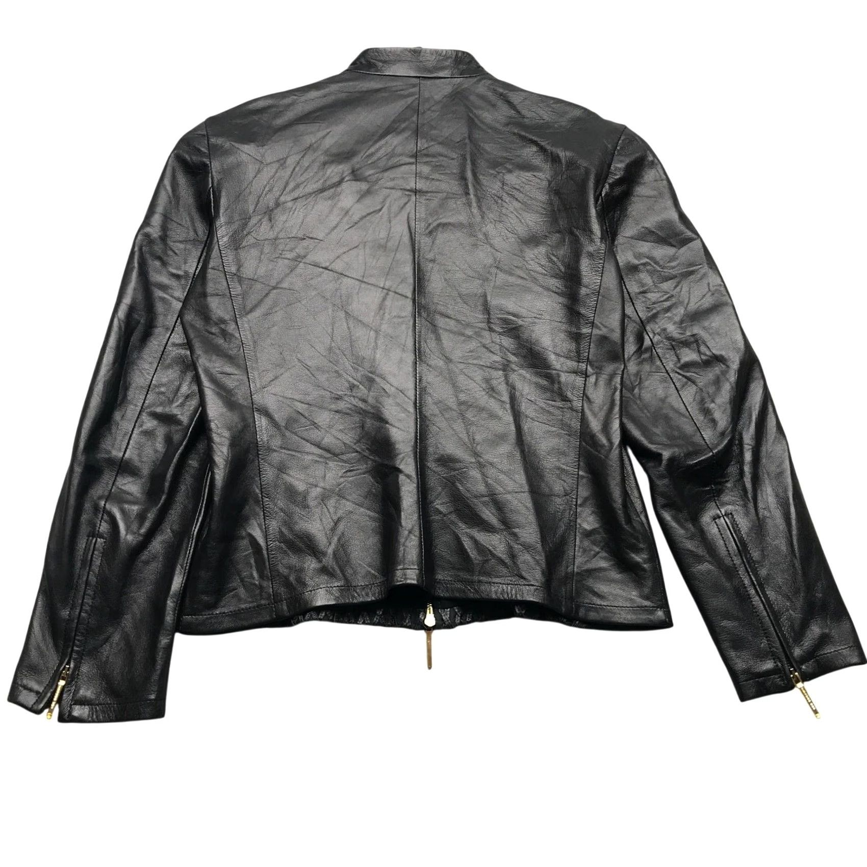 Les Copains VINTAGE Les Copains Leather Jacket Women S Black Full Zip Bomber Italy 40 L/S Textured Zipper Casual Business Party/Cocktail Womens Size S / US 4 / IT 40 - 2 Thumbnail
