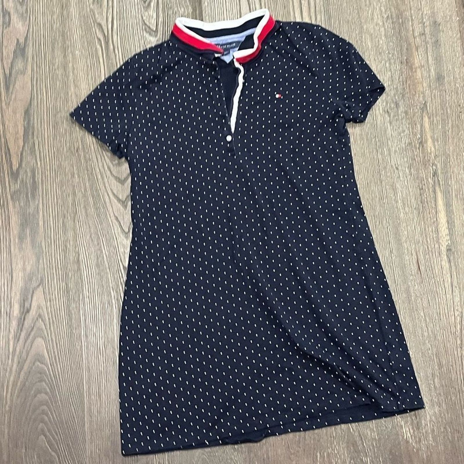 Tommy Hilfiger Tommy Hilfiger Dress Polo Polka Dot Short Sleeve Button Sz L Size L / US 10 / IT 46 - 1 Thumbnail