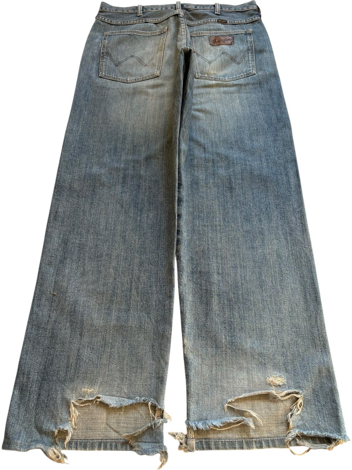 Japanese Brand × Wrangler Vintage Wrangler Rusty Mud Wash Distress Rip Baggy Jeans Size US 33 - 2 Thumbnail