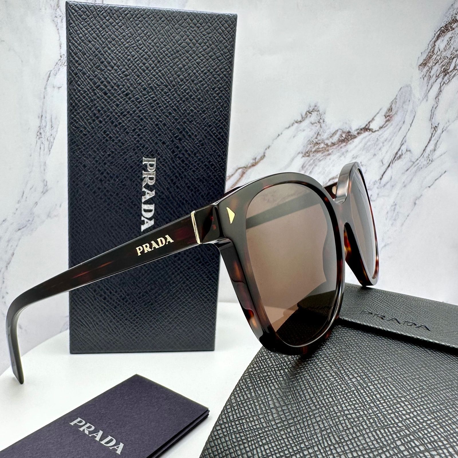 Prada New PRADA Sunglasses Brown Square Gold Logo Tortoise Size ONE SIZE - 7 Thumbnail