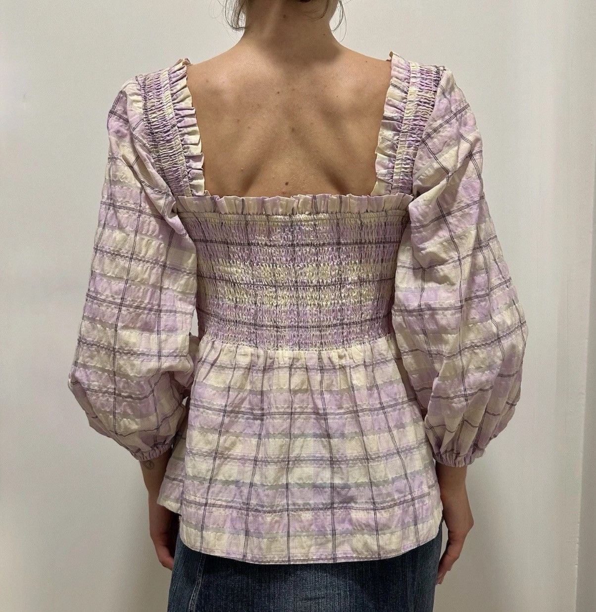 Ganni Ganni Ba.A Plaid Check Cotton Balloon Sleeve Purple Blouse Size XS / US 0-2 / IT 36-38 - 5 Thumbnail