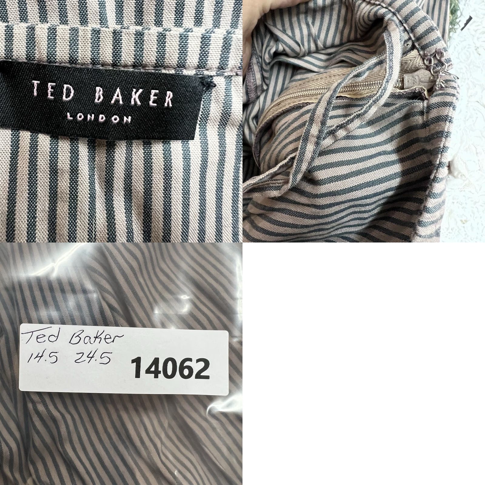 Ted Baker VINTAGE Ted Baker Skirt Women Size 3 Knee Length Gray Striped Pleated Embellished Embroidered 90s Floral Workwear Party Womens Size 26" / US 2 / IT 38 - 8 Thumbnail