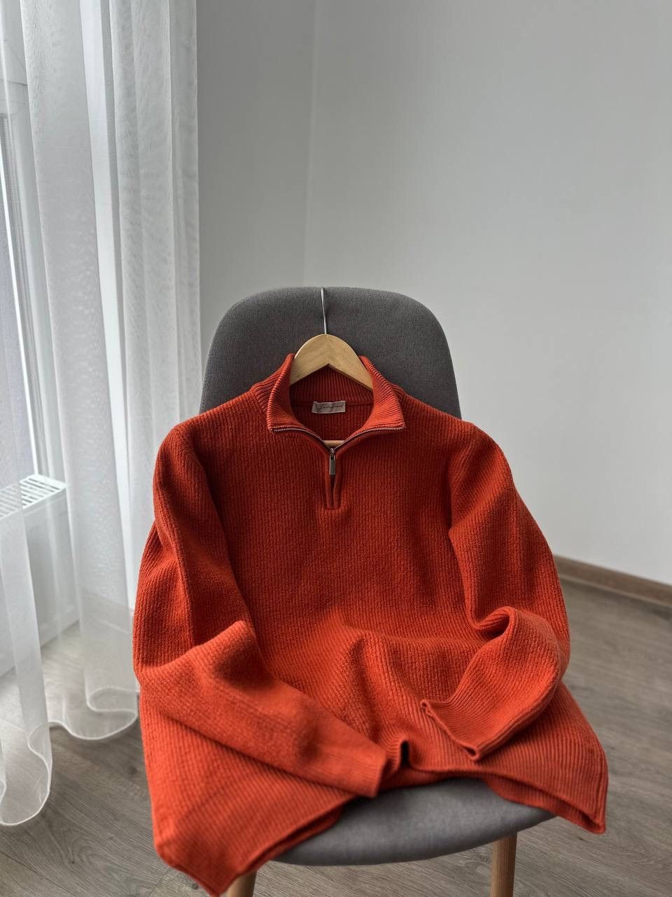 Japanese Brand × Vintage Vintage Faconeri Marino Wool Pullover 1/4 zip Orange Sweater Size US M / EU 48-50 / 2 - 20 Thumbnail