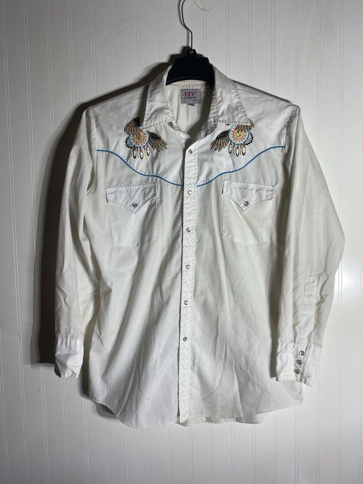 Designer Ely Diamond White Embroidered Western Shirt Mens Size M Size US M / EU 48-50 / 2 - 1 Thumbnail