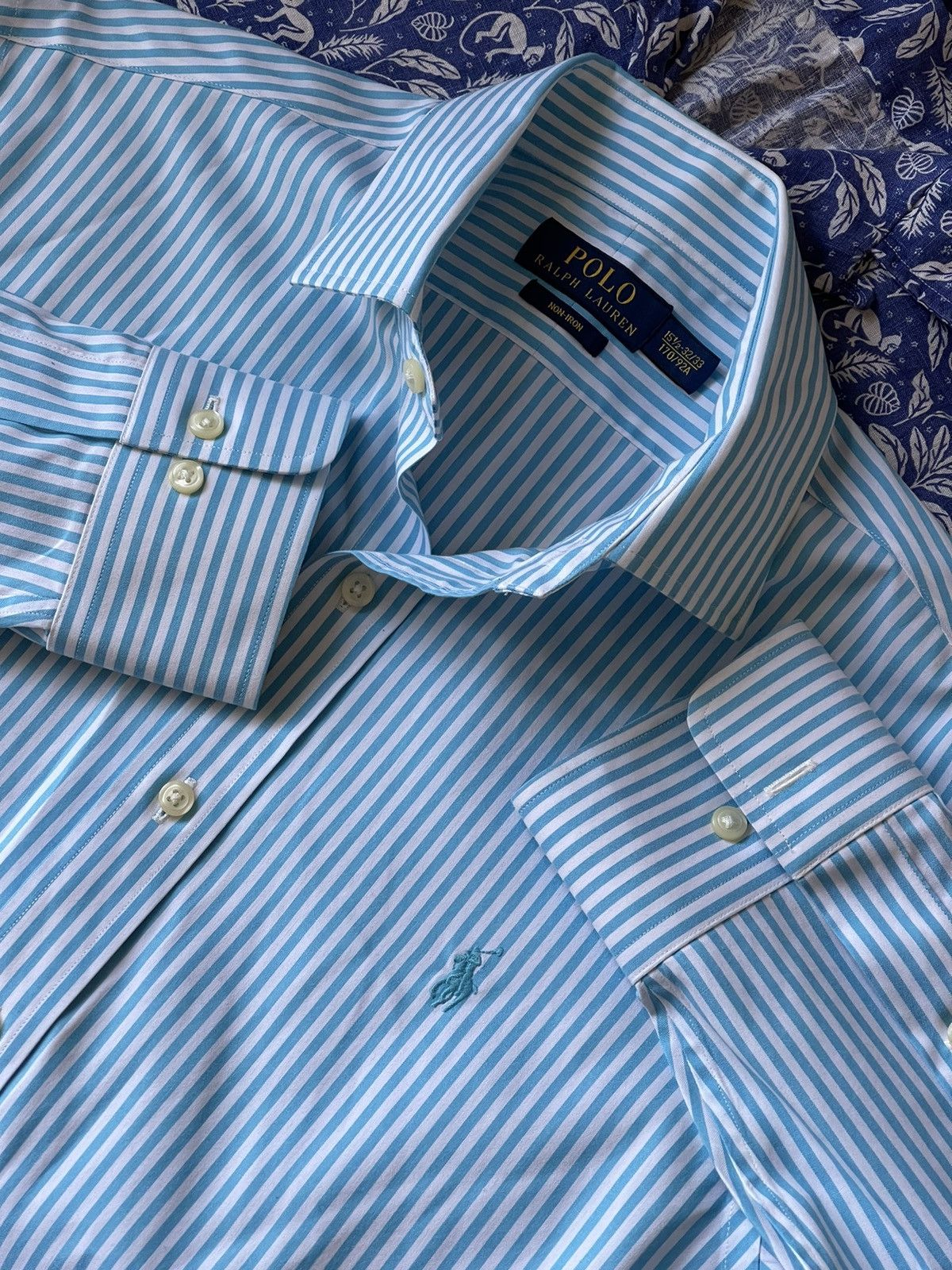 Polo Ralph Lauren Polo Ralph Lauren Turquoise/White striped sleeve shirt Size US L / EU 52-54 / 3 - 4 Thumbnail