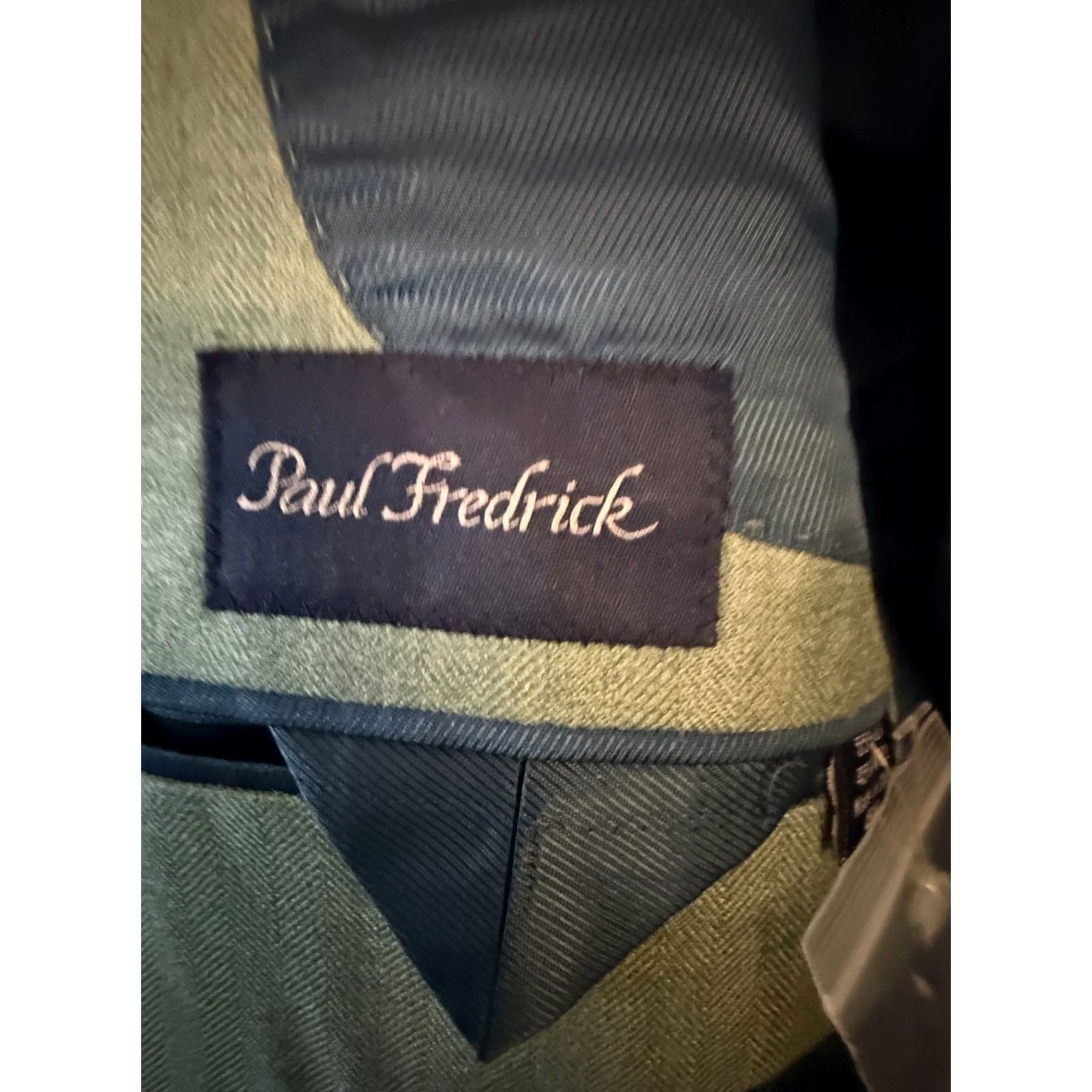Vintage Paul Fredrick Blazer Sport Coat 48XL Men’s Herringbone Sage Green Silk Wool 2-Button Notch Lapel Long Size 48R - 4 Thumbnail