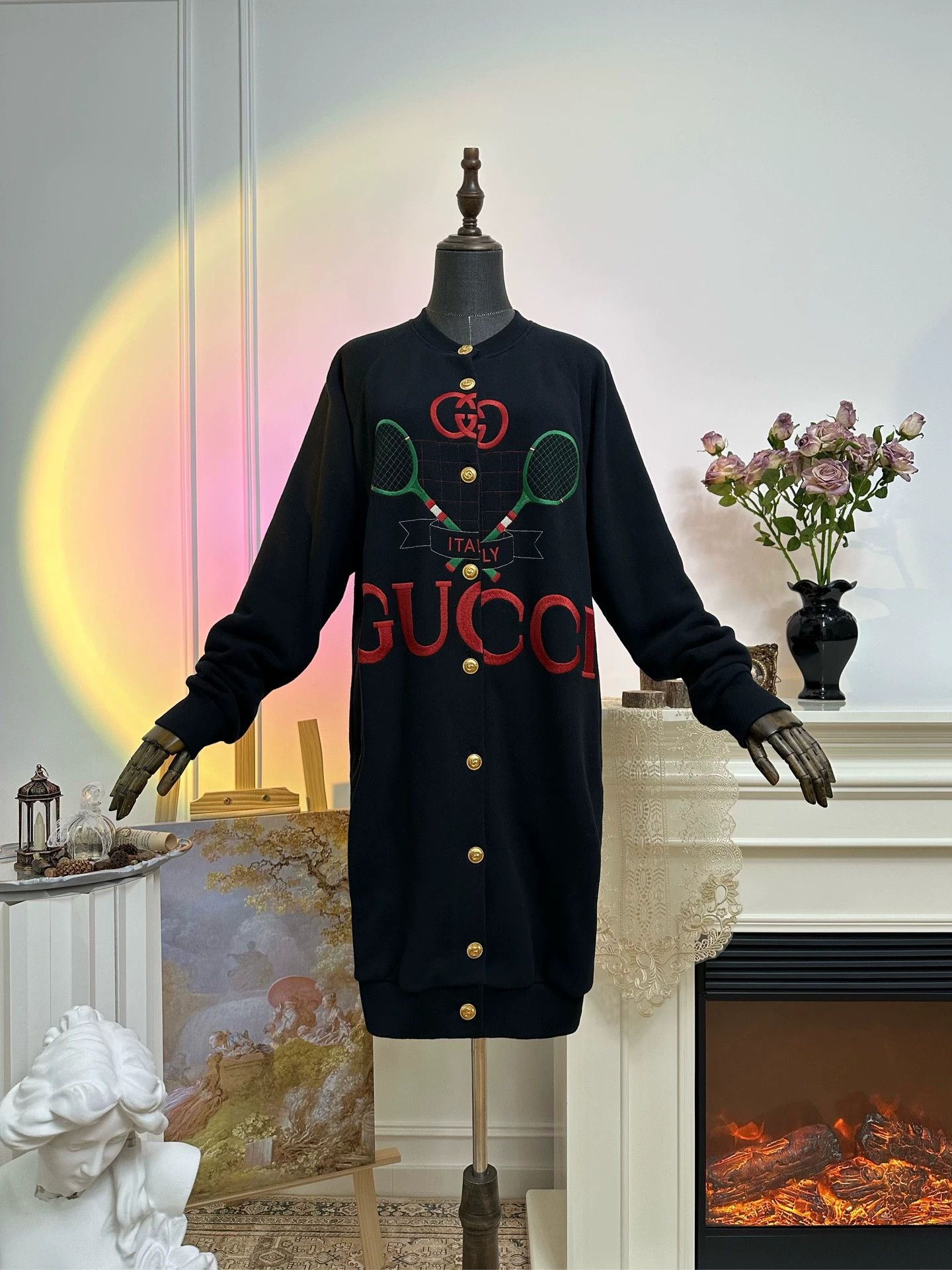 Gucci GUCCI FW21 tennis logo gold overcoat women's black Size XS / US 0-2 / IT 36-38 - 1 Thumbnail