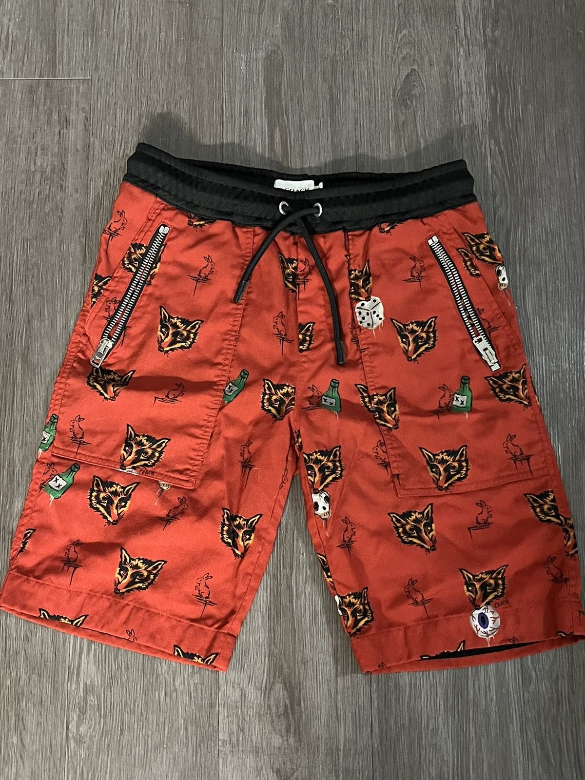 image of Coach Fox And Wine Bottle Shorts in Red, Men's (Size 32)
