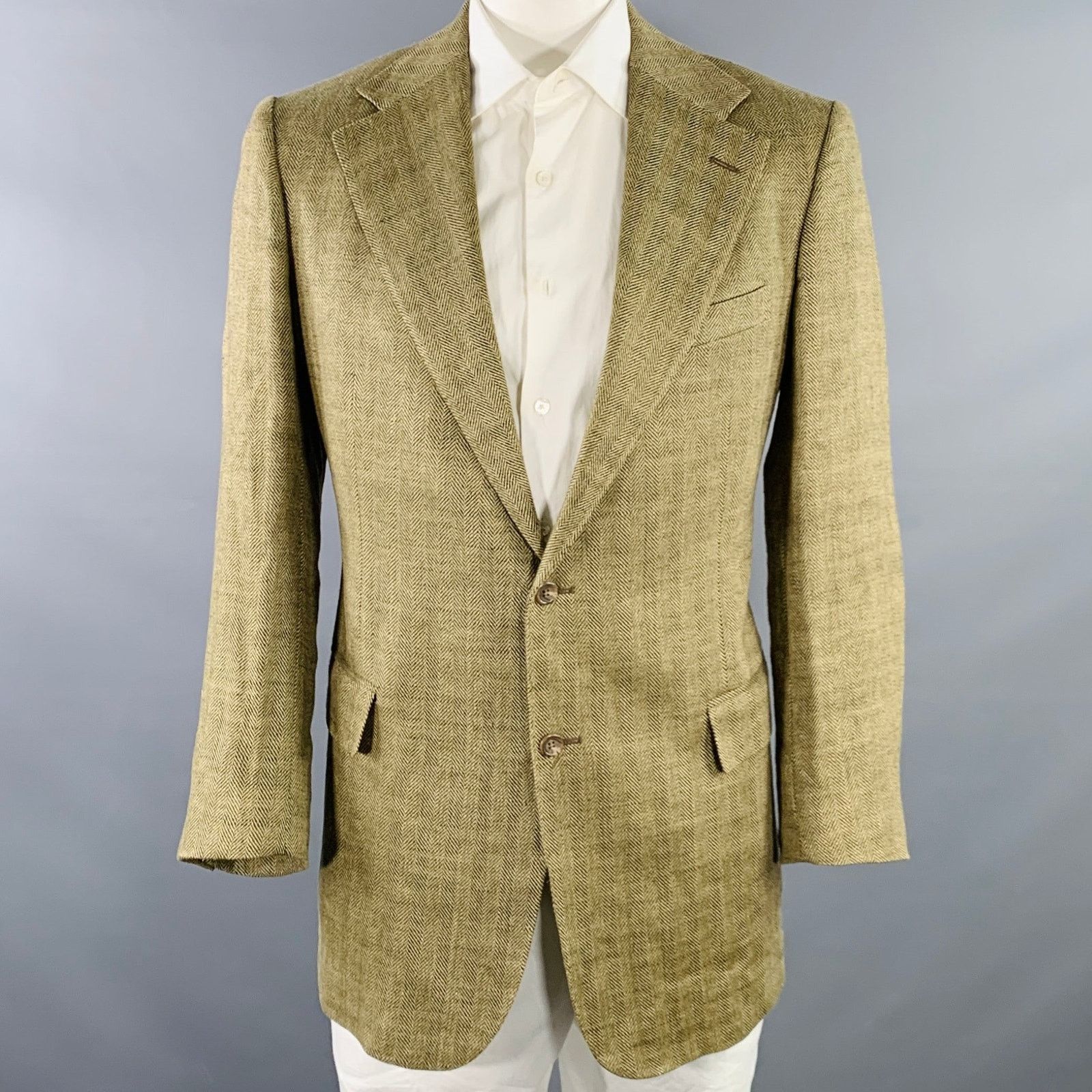 Polo Ralph Lauren Size 44 Tan Khaki Herringbone Flax Sport Coat Size 44R - 1 Thumbnail
