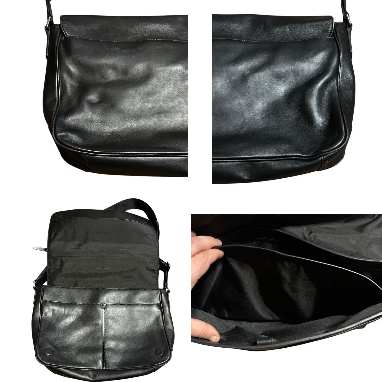 Vintage Michael Kors Crossbody Messenger Bag Black Leather Suitcase Mens Designer Crossbody Strap 20in Nylon Adjustable Zipper Pockets Lined RefineVintage No Size ONE SIZE - 10 Thumbnail