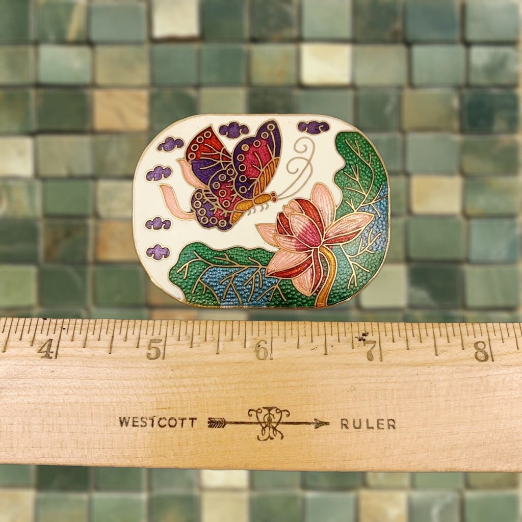 Vintage VINTAGE Cloisonne Butterfly Flower Gold Small Belt Buckle Unmarked 1.8" x 2.4" Size ONE SIZE - 1 Thumbnail