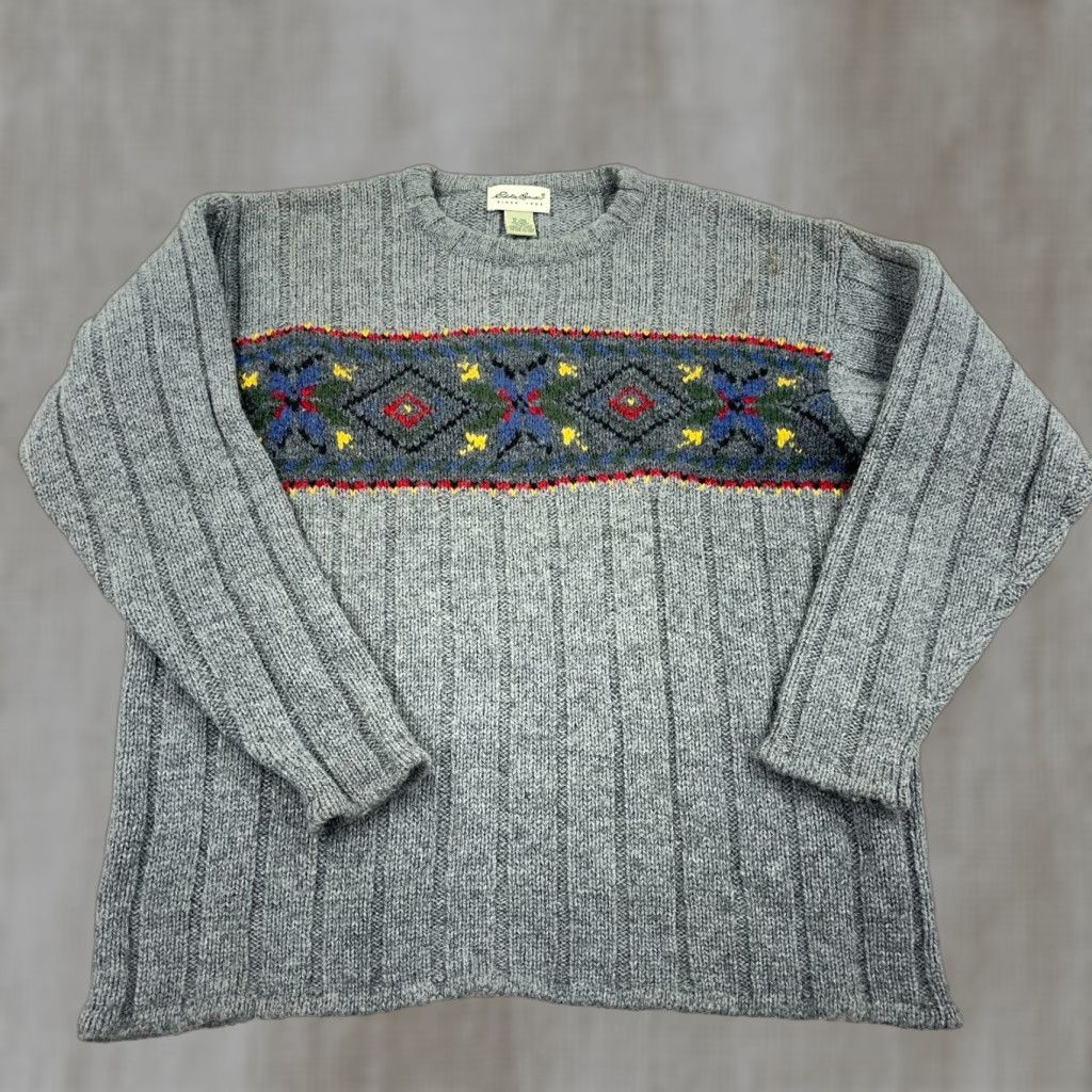 Eddie Bauer VINTAGE Eddie Bauer Sweater Men XL Gray Wool Heavy Knit Ribbed Nordic 90s Y2K Logo Pullover Mock Neck Long Sleeve Geometric Knit All Seasons Regular Size US XL / EU 56 / 4 - 1 Thumbnail