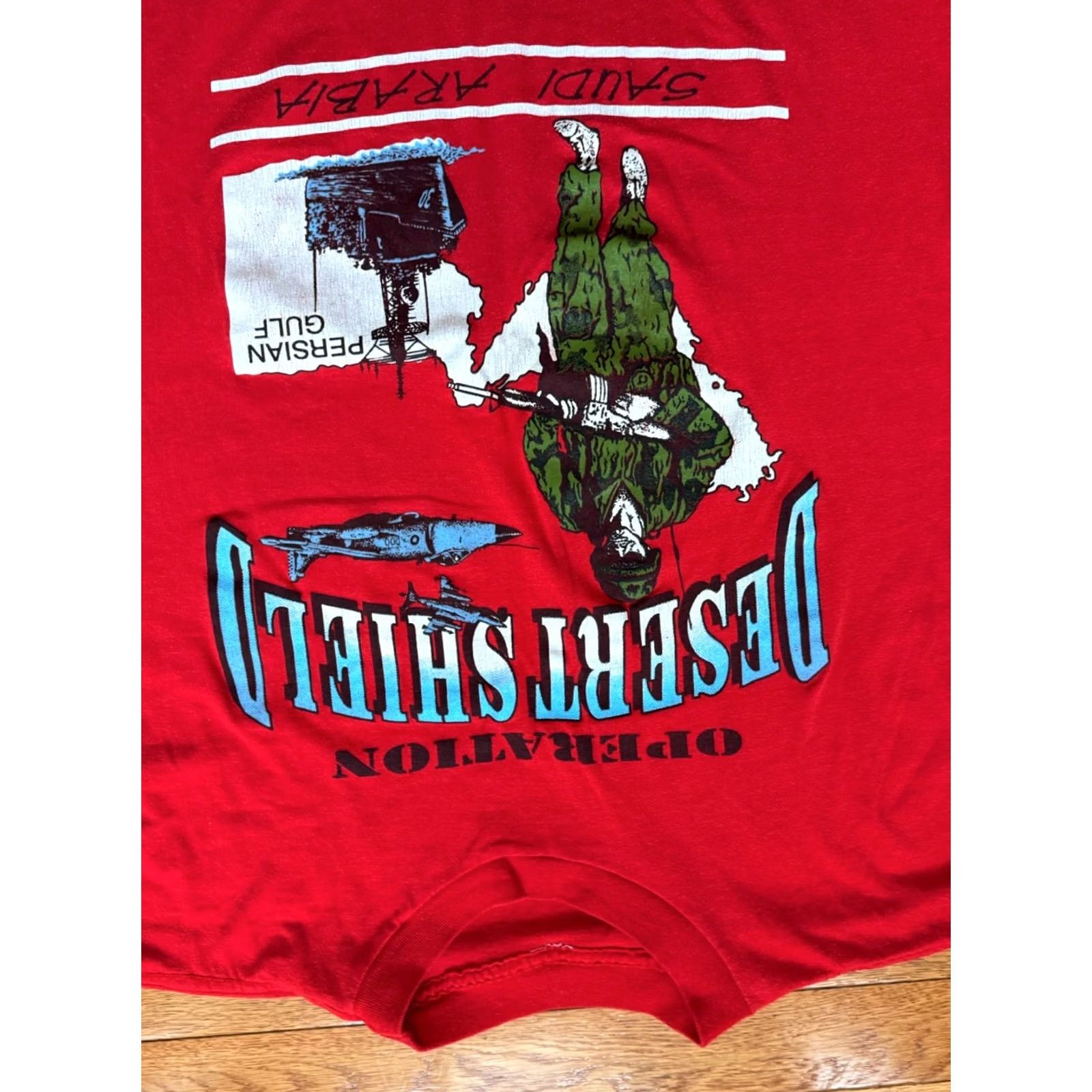 Hanes VTG 90s Operation Desert Shield Gulf War T-Shirt Mens L White Cotton Hanes Crew Neck Short Sleeve Military Logo 1990 Size US L / EU 52-54 / 3 - 3 Thumbnail