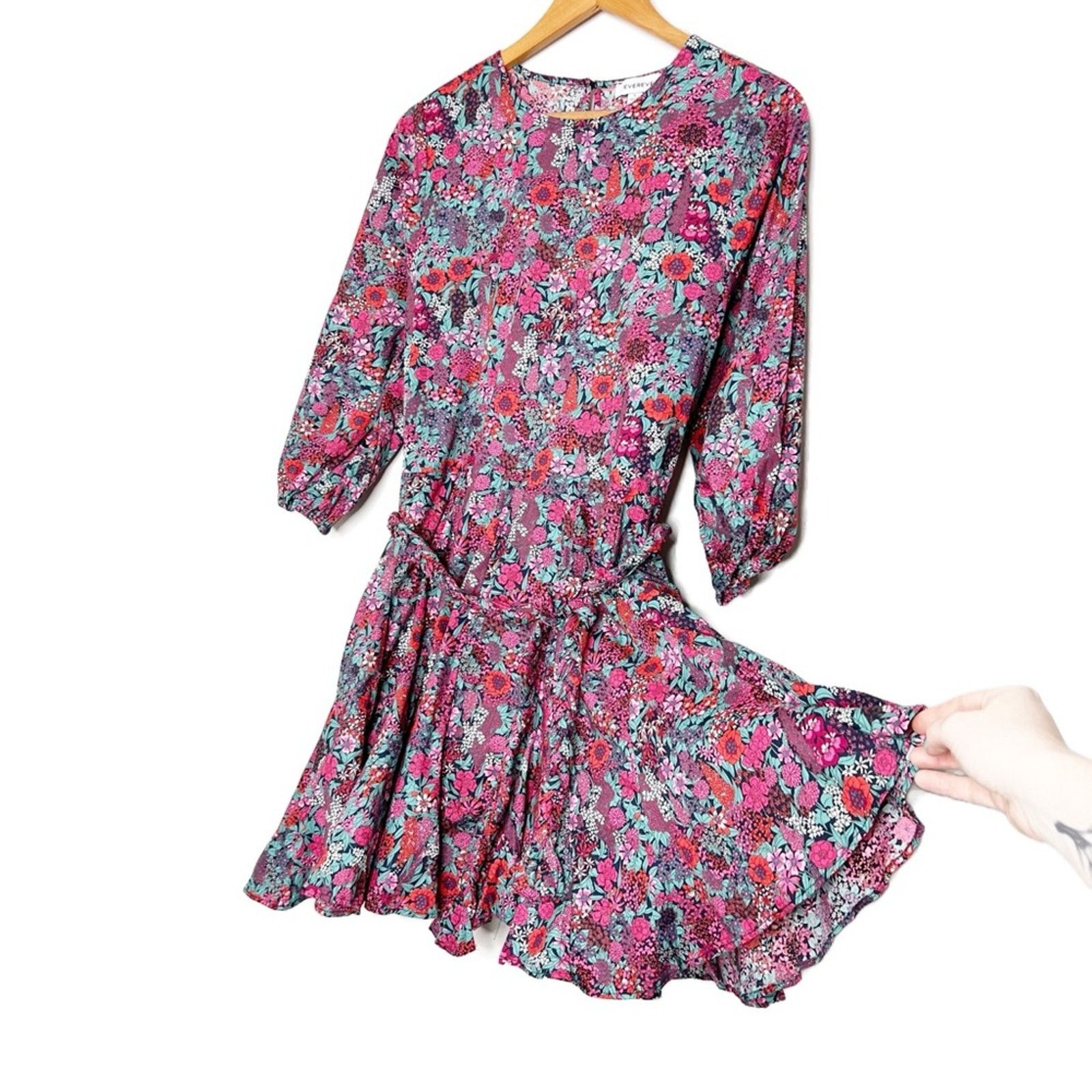 Other Evereve Women’s Floral Belted Mini Full Skirt Chic Dress Size S / US 4 / IT 40 - 12 Thumbnail