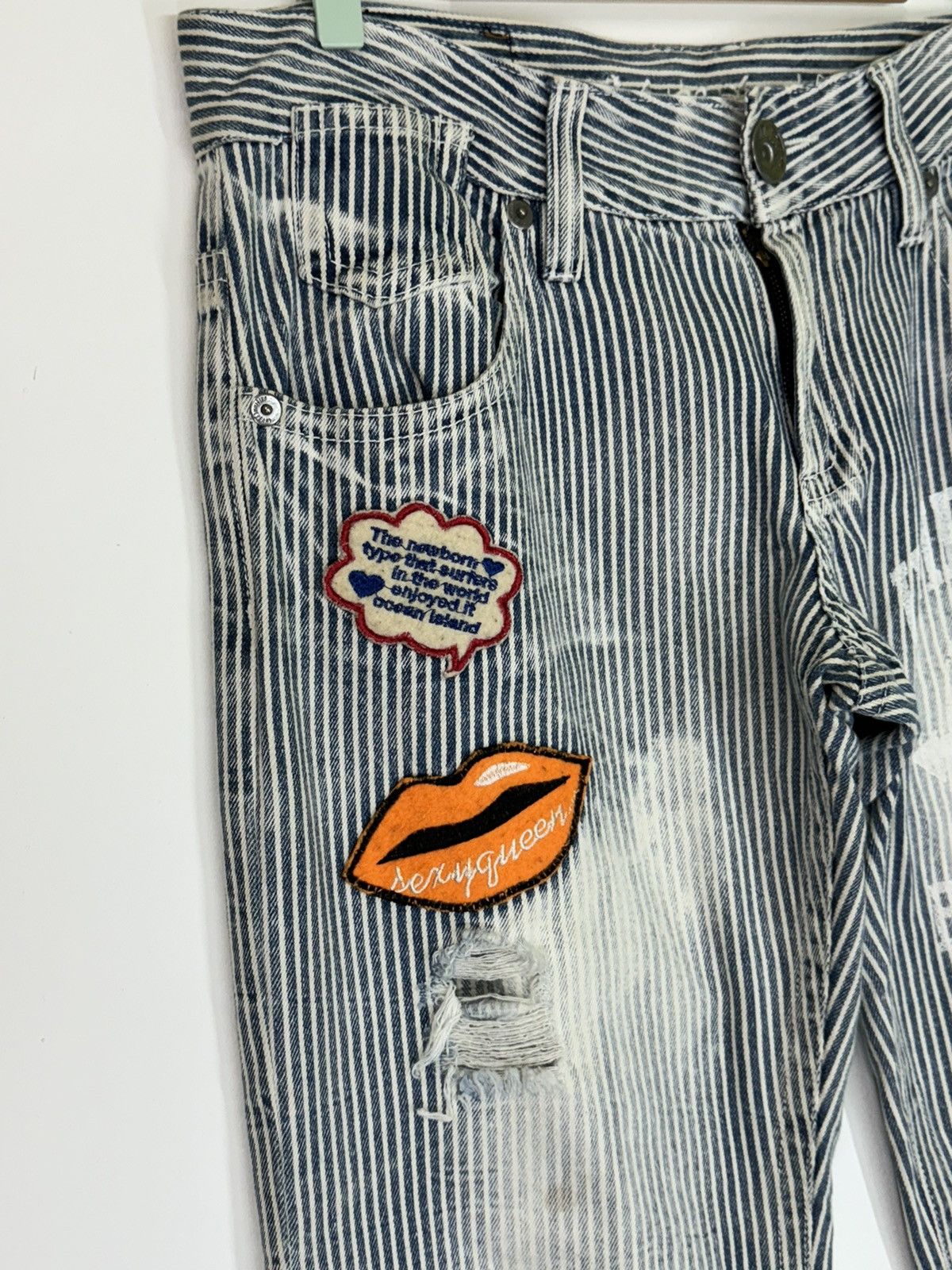 Designer × Japanese Brand × Vintage Vintage Og Jeans Patches Printed Pocket Distressed Stripe Size US 32 / EU 48 - 6 Thumbnail