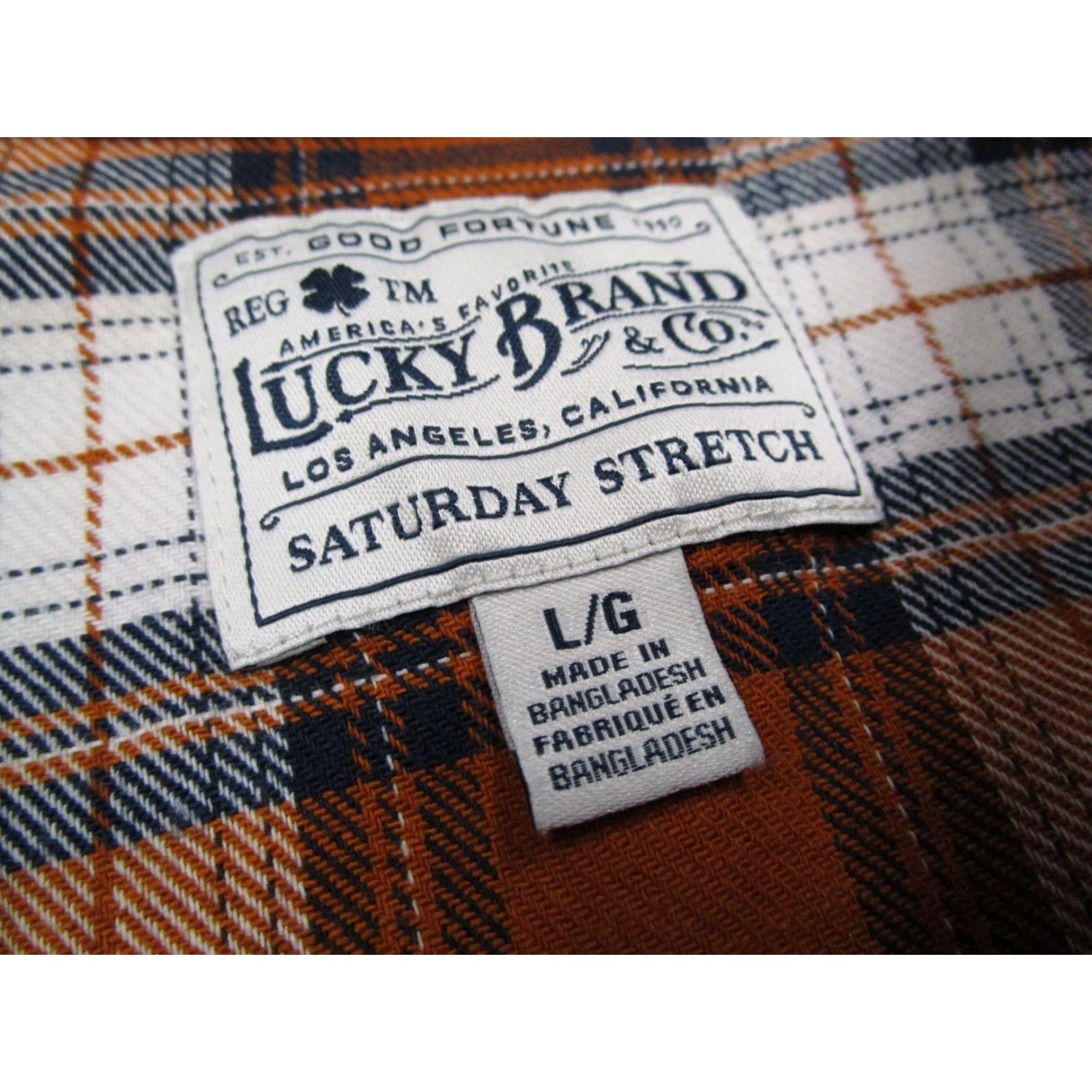 Lucky Brand Lucky Brand Men's Large Orange Plaid Button-Up Flannel Shirt Long Sleeve Pearl Snap Classic Casual Western Size US L / EU 52-54 / 3 - 3 Thumbnail