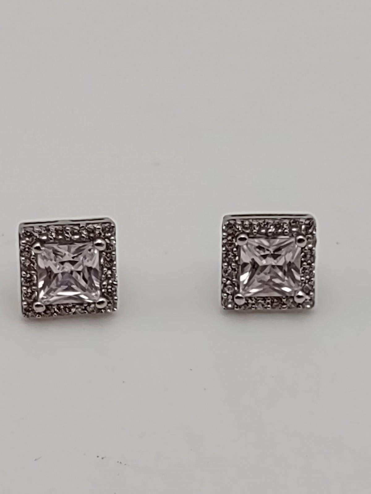 The Unbranded Brand Sterling Silver CZ Stud Earrings Princess Cut 925 Size ONE SIZE - 2 Thumbnail