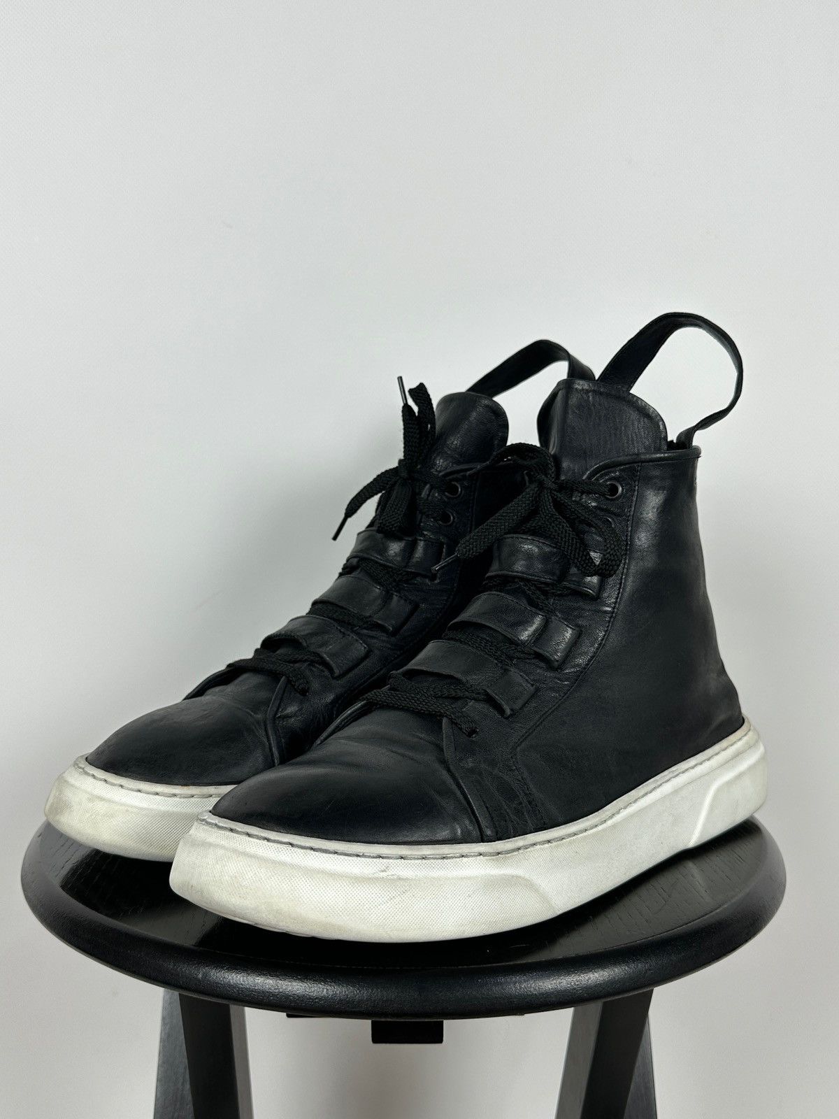 Masnada Masnada Black Leather Hi Top Sneakers Size US 12 / EU 45 - 10 Thumbnail