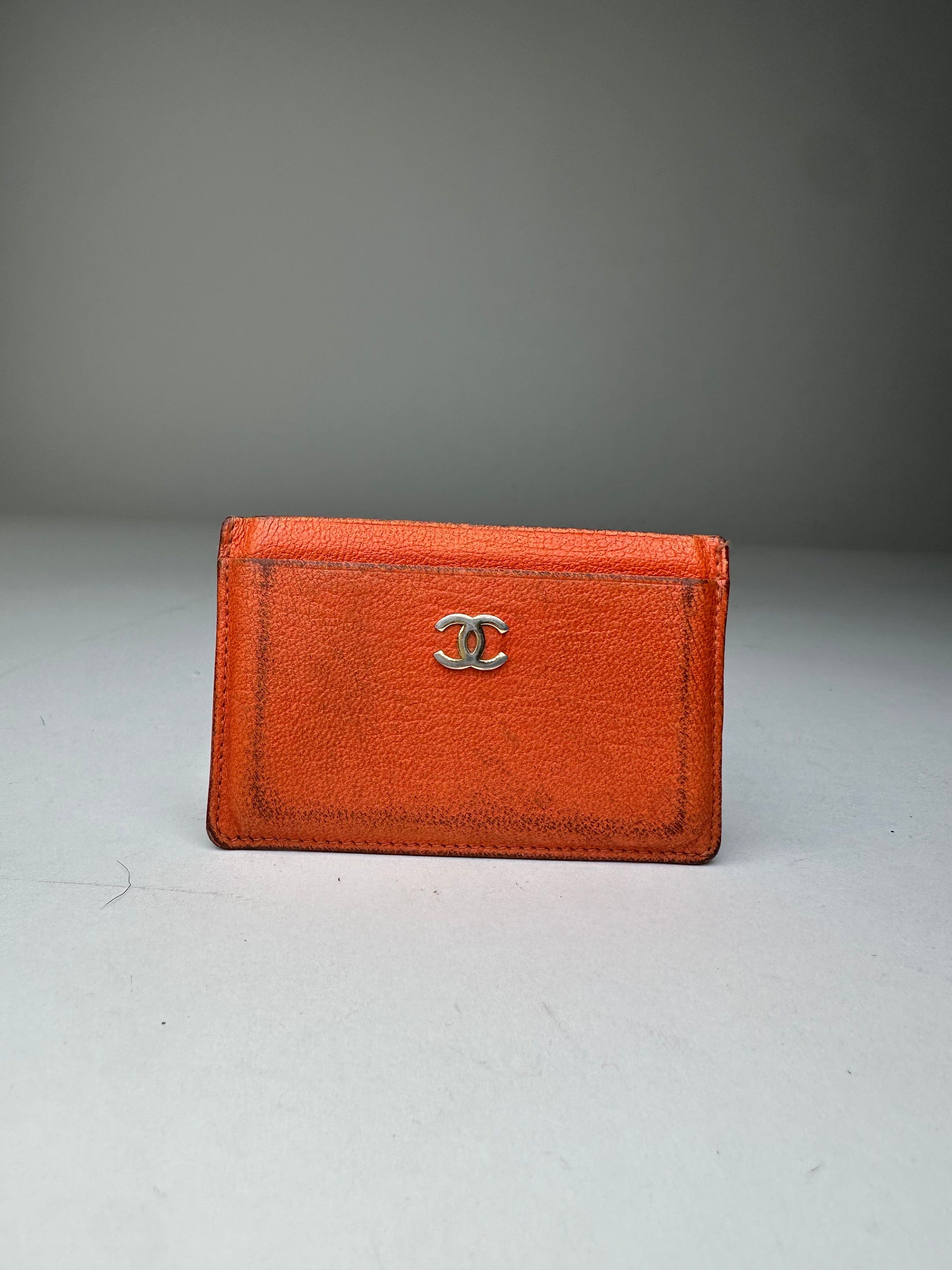 Chanel Vintage Leather Card Holder Orange Silver Size ONE SIZE - 1 Thumbnail