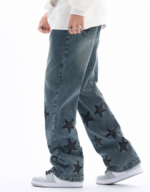 Japanese Brand Star-patterned washed street hiphop straight casual jeans Size US 32 / EU 48 - 3 Thumbnail