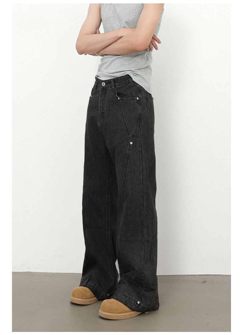 Japanese Brand × Jean Trendy retro patchwork loose flared straight jeans Size US 32 / EU 48 - 4 Thumbnail