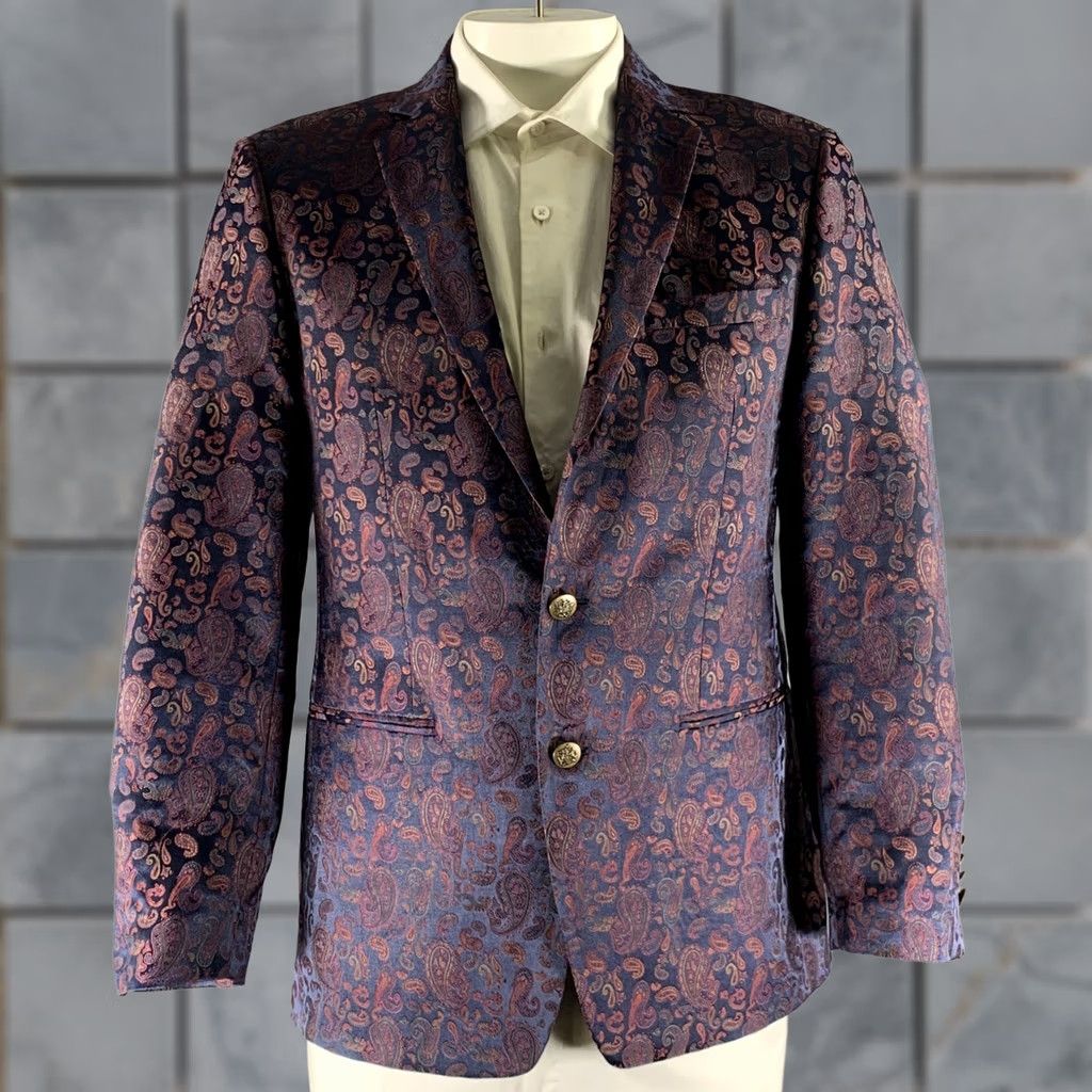 Tallia TALLIA Blazer Navy Burgundy & Green Paisley Polyester Chest Size 42 Men Size 42R - 1 Thumbnail