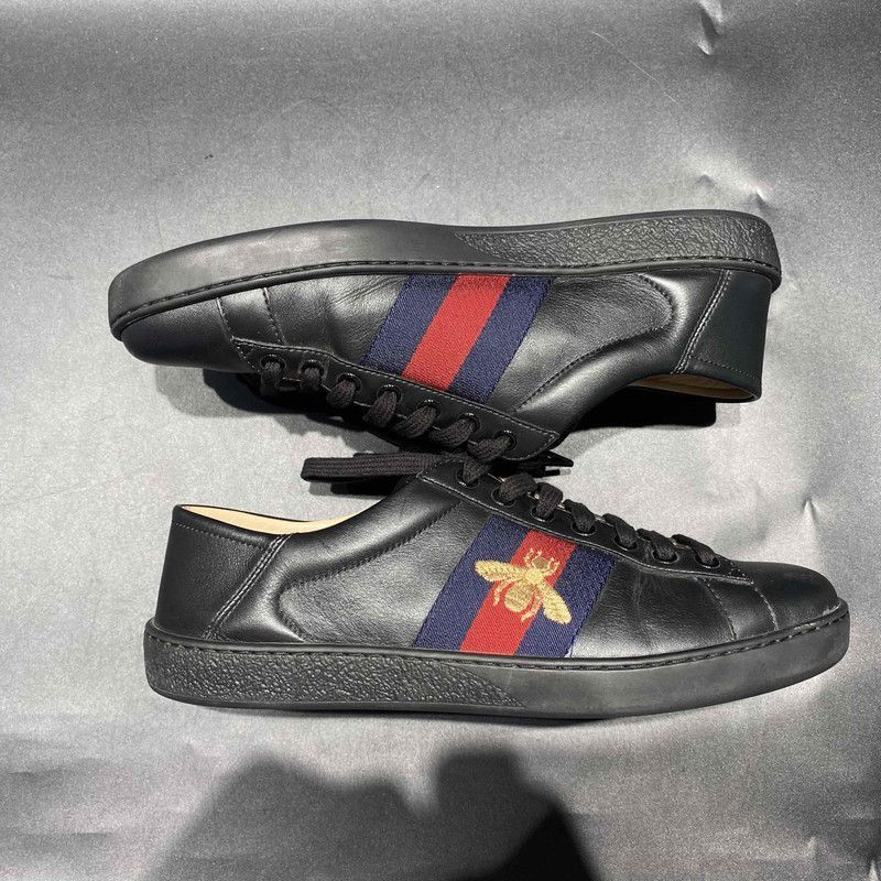 Gucci Gucci Black Leather Bee Embroidered Sneakers - Size US 8 / EU 41 - 6 Thumbnail