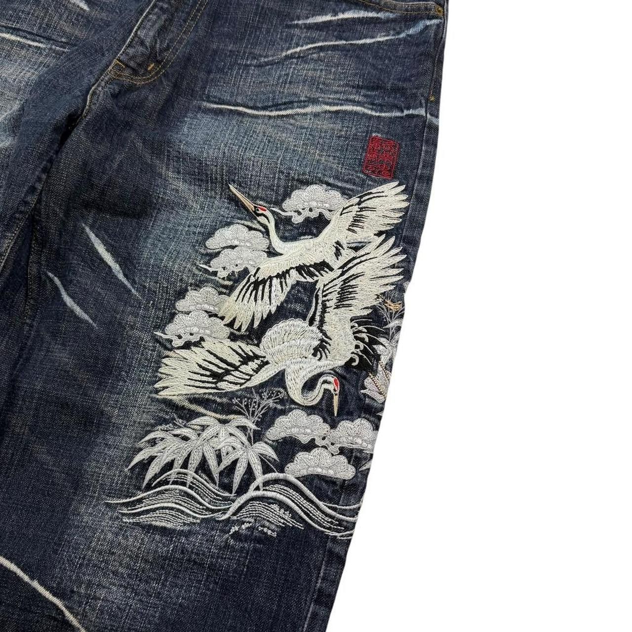 Karakuri Tamashii Karakuri Tamashii Embroidered Bird Japanese Jeans - Waist 35 Size US 35 - 2 Thumbnail