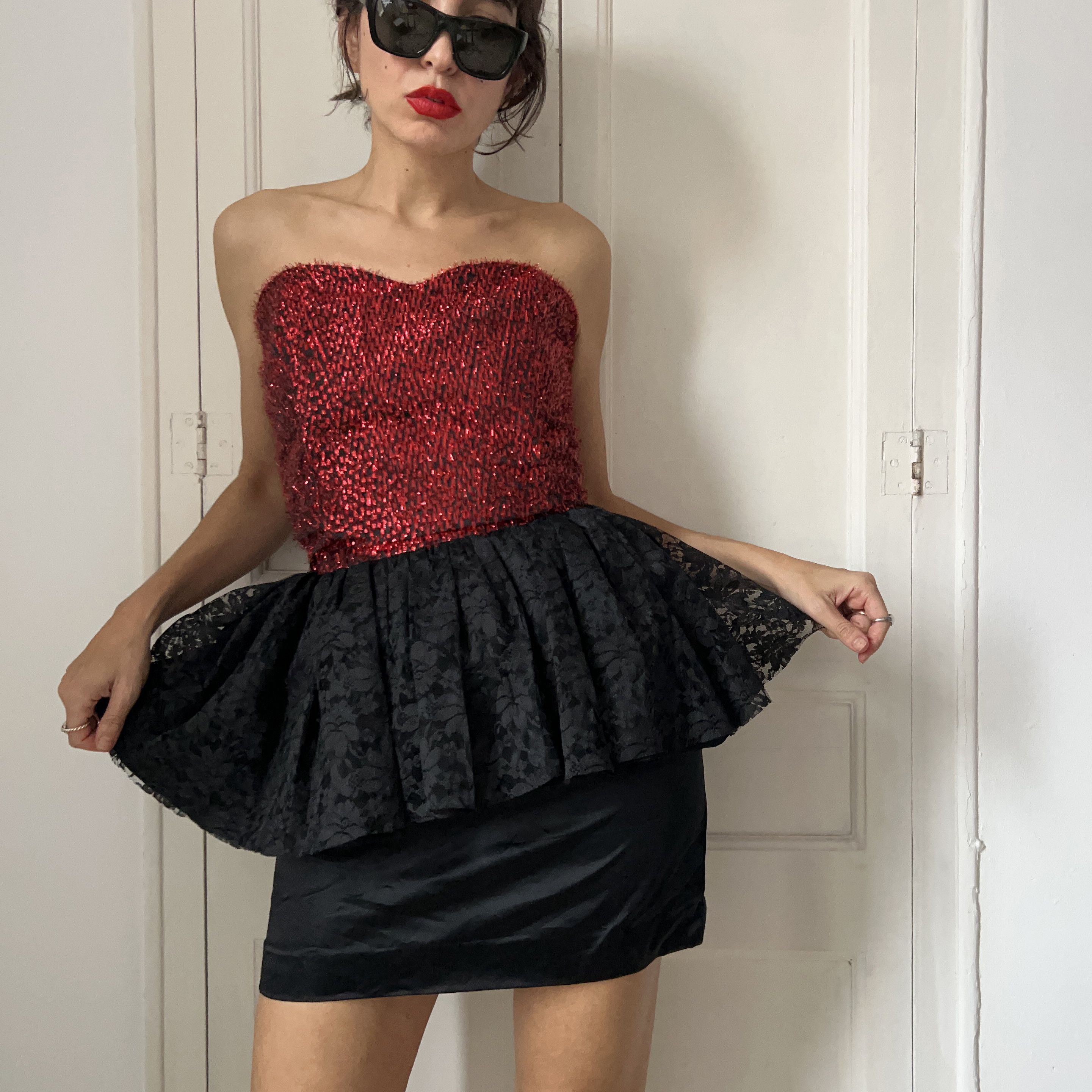 Vintage Vintage 80s Red Lurex Corset Mini Dress Size M / US 6-8 / IT 42-44 - 7 Thumbnail