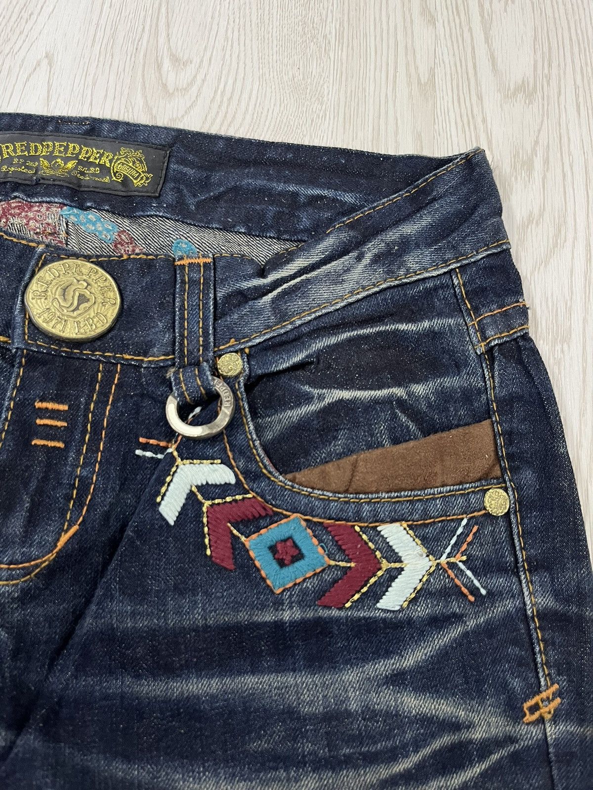 CRAZY🤯 Flare Red Pepper Embroided Trible Style Jeans