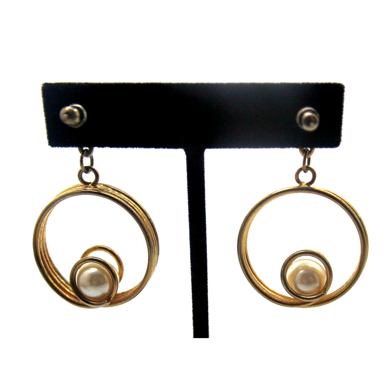 Other Gold Tone Dangle Double Circle Faux Pearl Earrings Size ONE SIZE - 4 Thumbnail