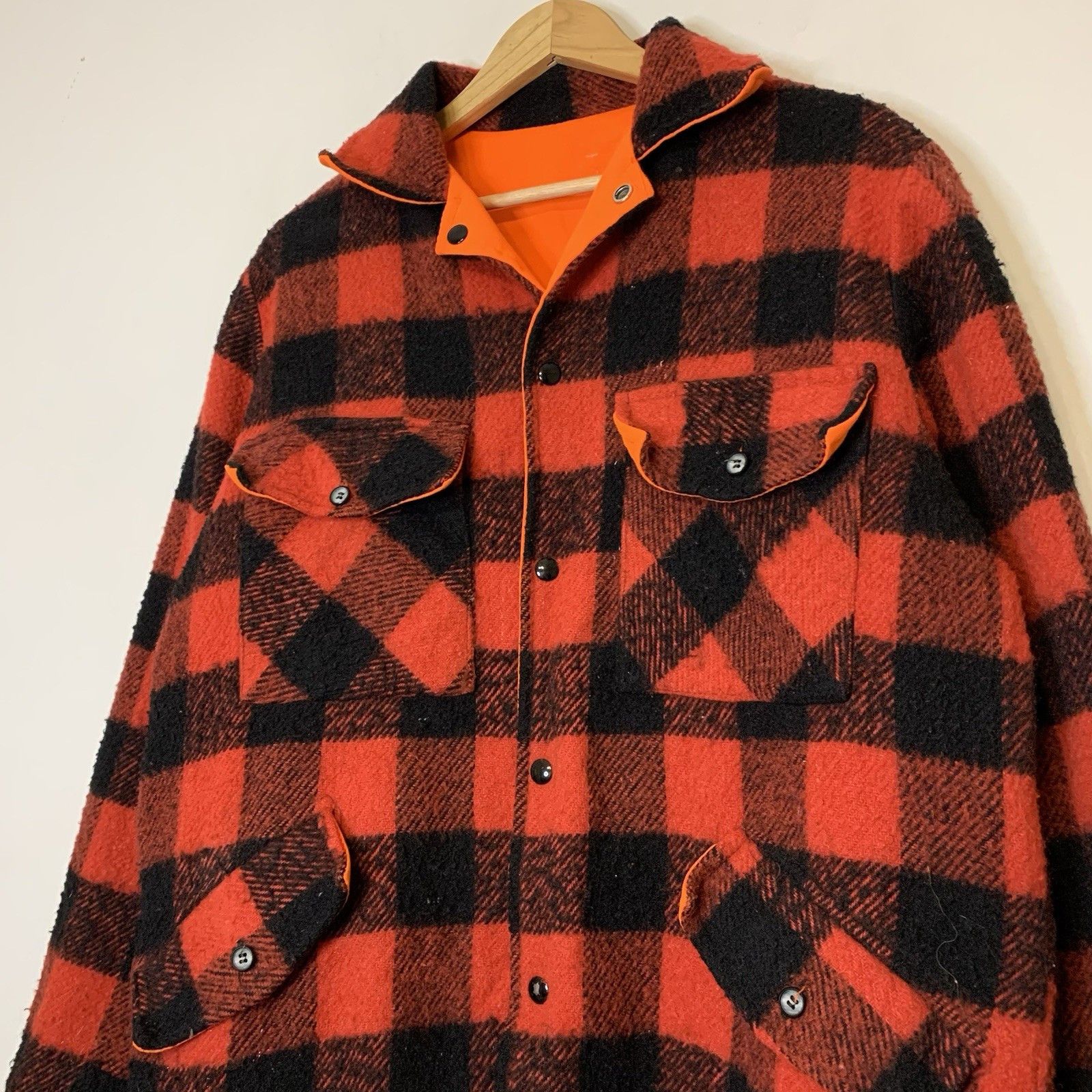 Vintage Vintage 80s Wool Plaid Reversible Jacket Red Orange Size XL Size US XL / EU 56 / 4 - 2 Thumbnail