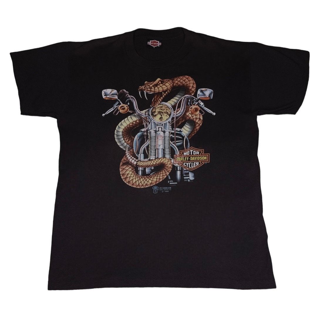 Harley Davidson 1989 Harley 3D Emblem Snake Rolling Thunder Cycles NY Tee Size US M / EU 48-50 / 2 - 1 Thumbnail