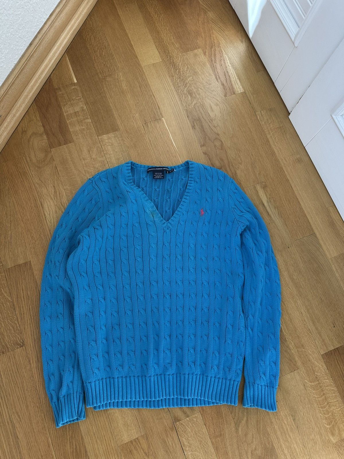Polo Ralph Lauren Vintage Polo Ralph Lauren Cable Knit Sweater Logo Blue Size XL / US 12-14 / IT 48-50 - 2 Thumbnail