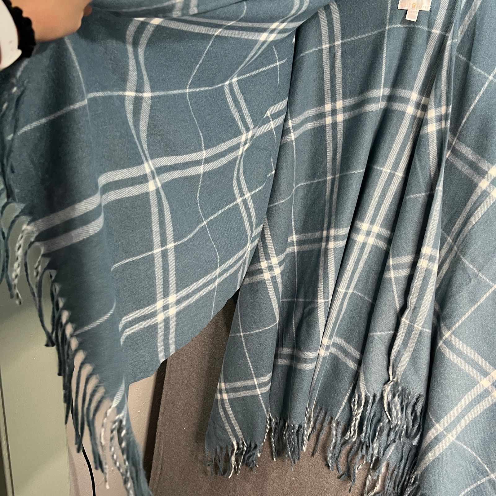 Other Belle by Kim Gravel Hello Fall Plaid Ruana Steele Blue Size ONE SIZE - 5 Thumbnail