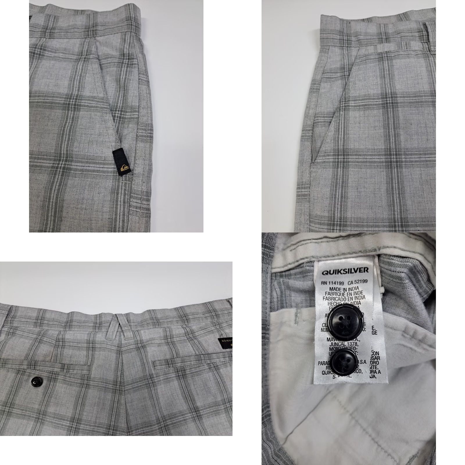 Vintage Quiksilver Shorts Chino Regular Mens 32 Grey Striped Logo Embroidered Pocket 9in Inseam Canvas Button Fly Size US 32 / EU 48 - 8 Thumbnail