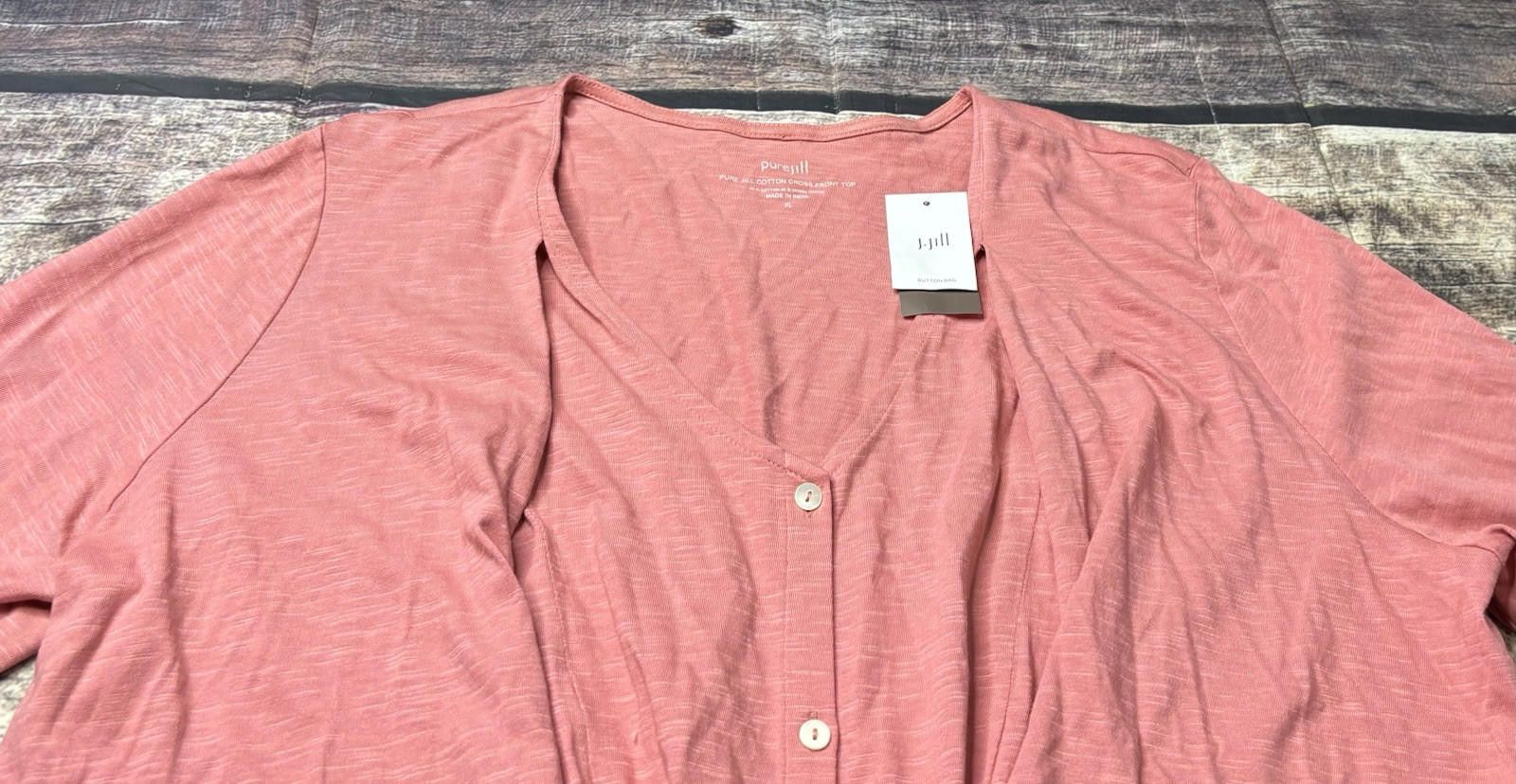 J. Jill Pure J Jill Top Womens XL Cotton Cross Front Pink Button $69 Size XL / US 12-14 / IT 48-50 - 4 Thumbnail