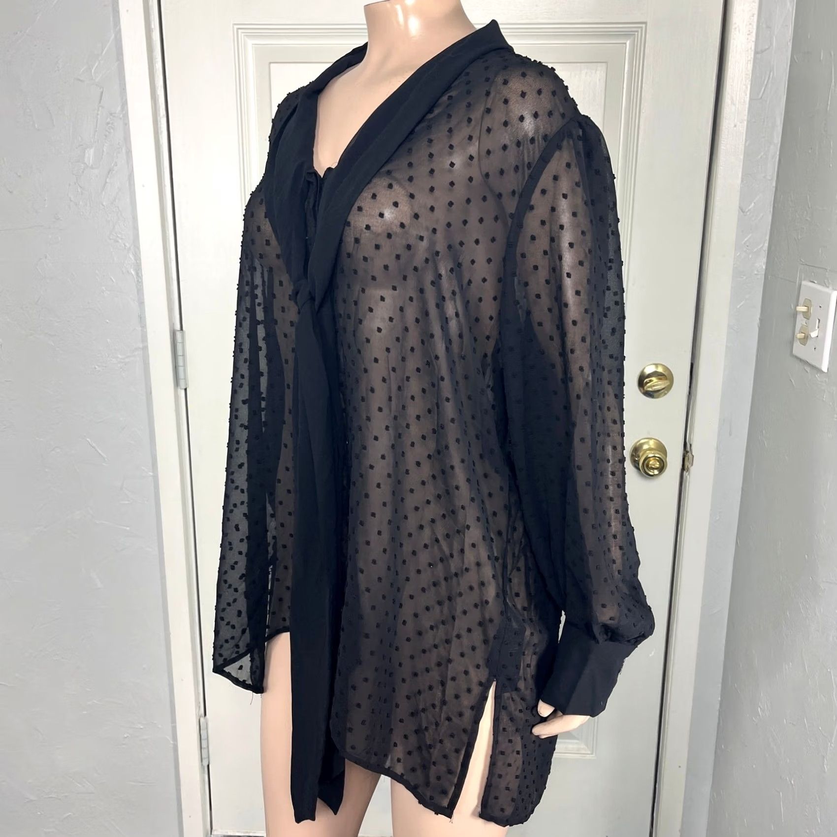 Adrianna Papell Adrianna Papell Blouse Shirt XL Women Long Sleeve Polka Dot Knit Polyester High Neck Casual Size XL / US 12-14 / IT 48-50 - 2 Thumbnail