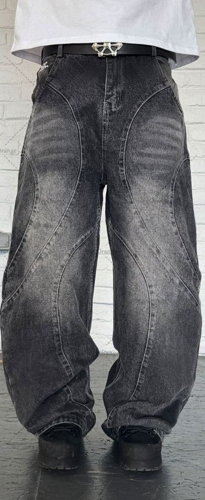 Japanese Brand × Jean Black Retro Washed Distressed Baggy Jeans Size US 31 - 6 Thumbnail