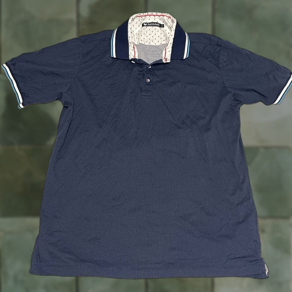 Vintage Buttercloth Mens Shirt Polo Blue L Short Sleeve Collared Button Regular Garment Care Machine Washable Size US L / EU 52-54 / 3 - 1 Thumbnail