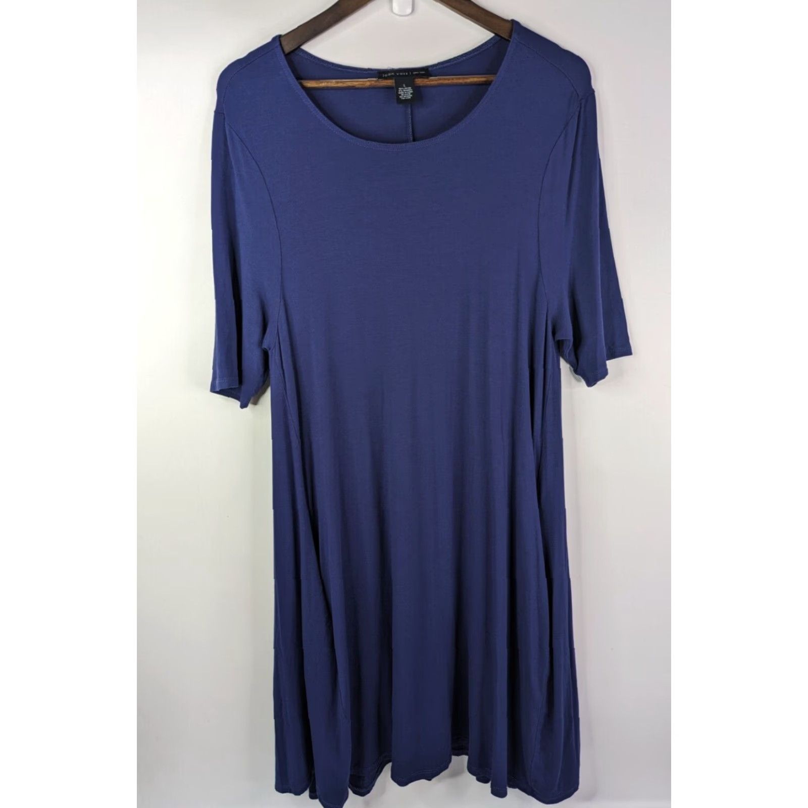 Vintage Joan Vass New York Dress Navy Blue Midi L Pockets Rayon Women's Size L / US 10 / IT 46 - 2 Thumbnail