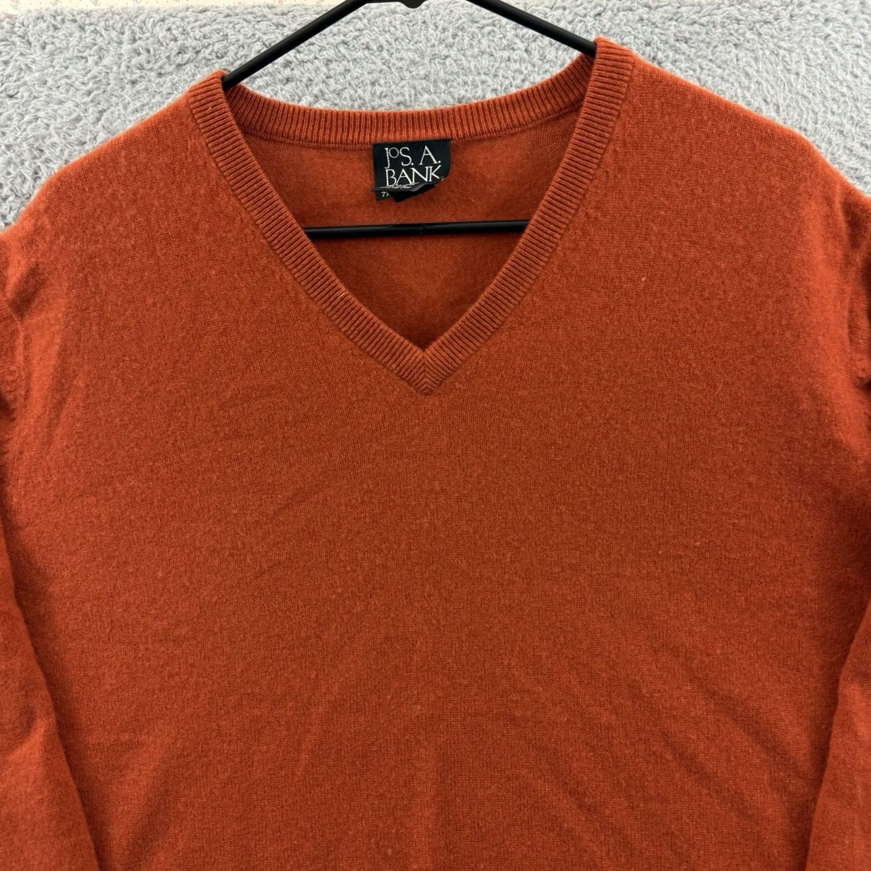 Vintage Jos A Bank Sweater Mens Large Orange Knit 100% Cashmere V Neck Pullover Preppy Size US L / EU 52-54 / 3 - 3 Thumbnail